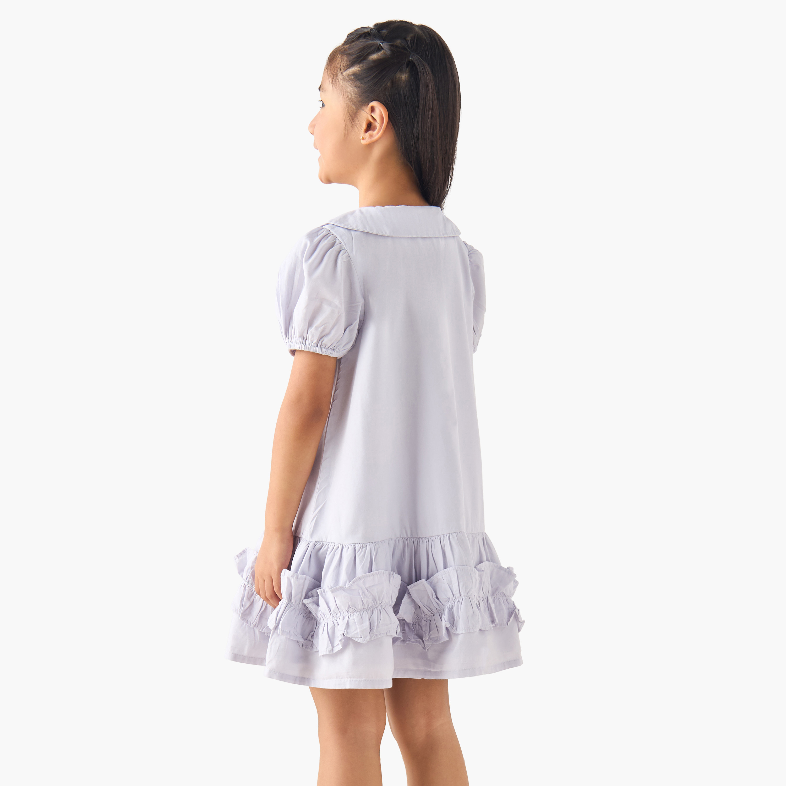Juniors Peter Pan Collar Short Sleeves Drop Waist Dress with Ruffle Detail-girls-clothing-dressesandjumpsuits-image-3