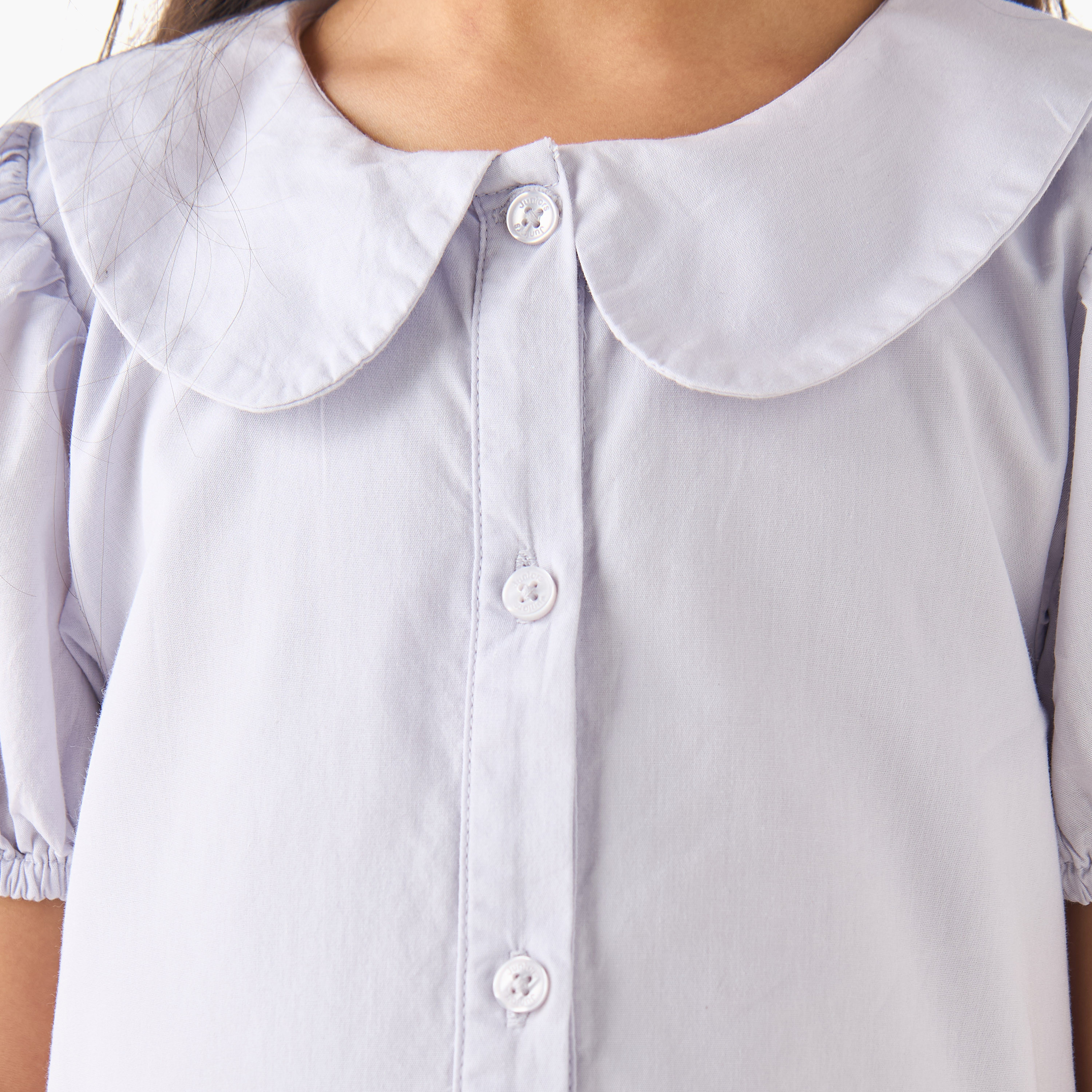 Juniors Peter Pan Collar Short Sleeves Drop Waist Dress with Ruffle Detail-girls-clothing-dressesandjumpsuits-image-5