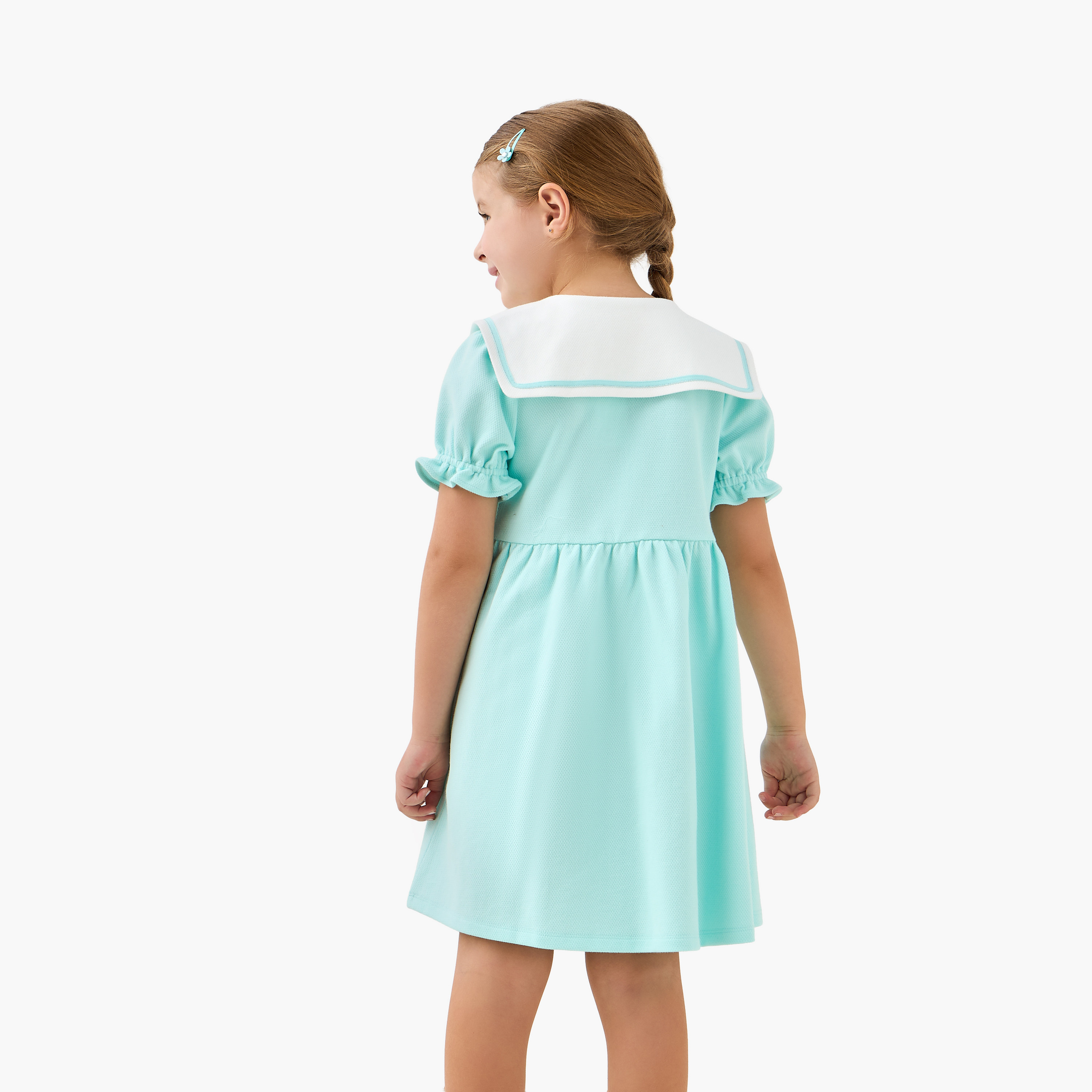 Juniors Sailor Neck Short Sleeves A-Line Dress with Bunny Applique-girls-clothing-dressesandjumpsuits-image-3