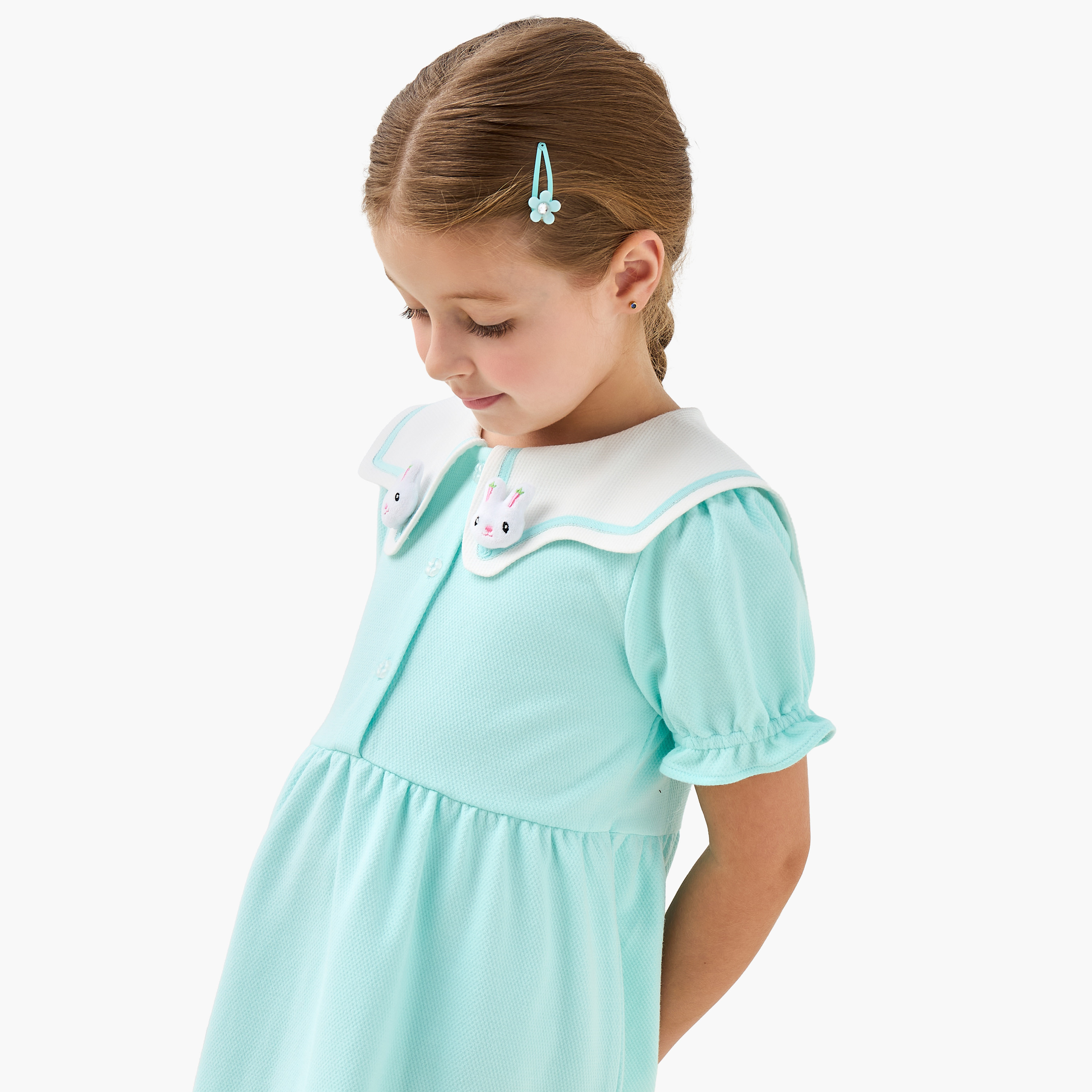 Juniors Sailor Neck Short Sleeves A-Line Dress with Bunny Applique-girls-clothing-dressesandjumpsuits-image-5