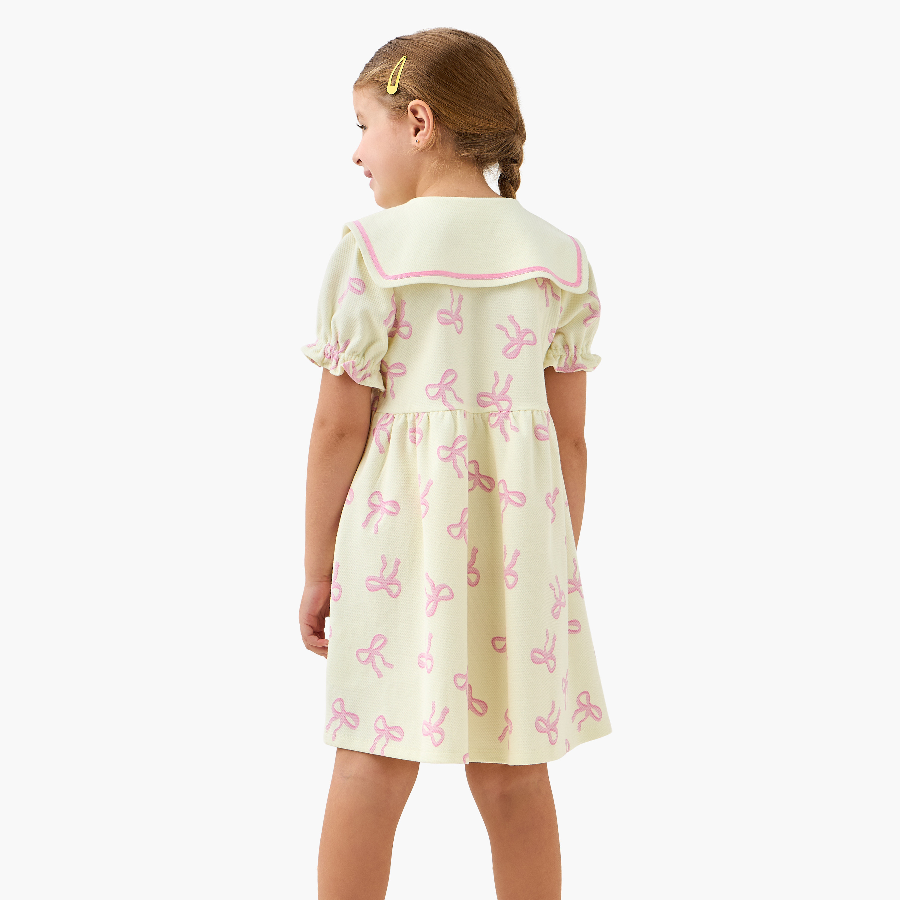 Juniors Sailor Neck Short Sleeves A-Line Dress with Bow Print-girls-clothing-dressesandjumpsuits-image-3