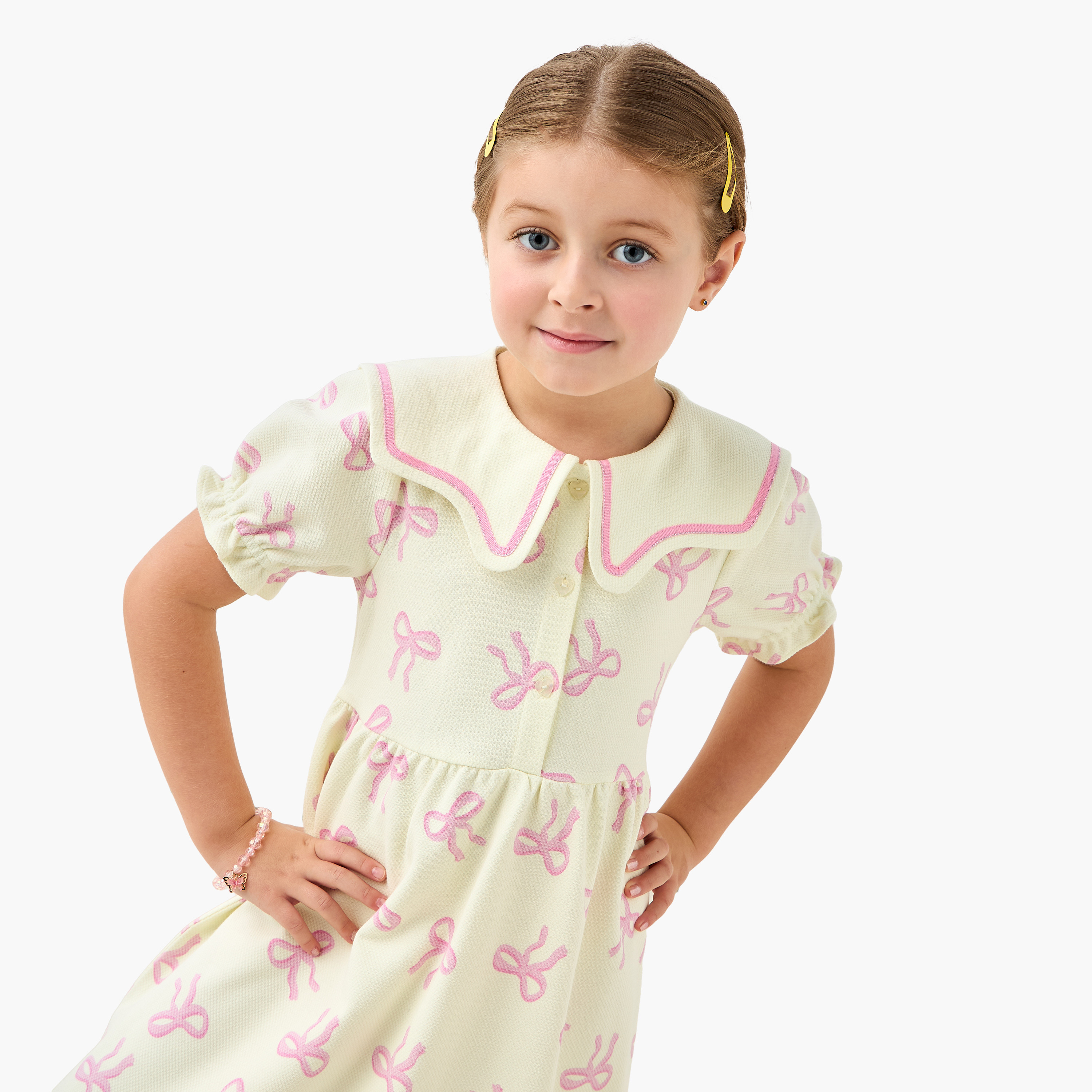Juniors Sailor Neck Short Sleeves A-Line Dress with Bow Print-girls-clothing-dressesandjumpsuits-image-5