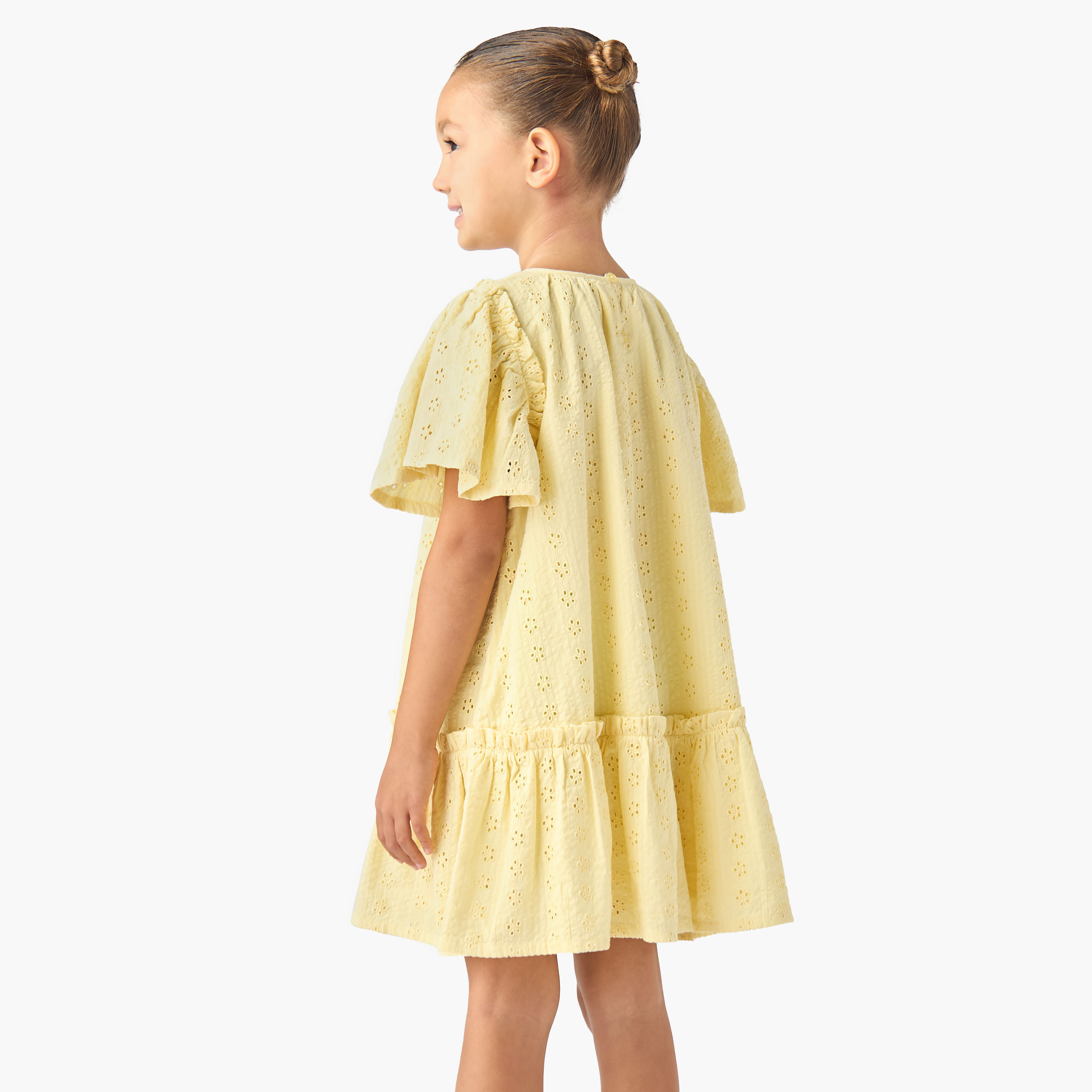 Juniors Round Neck Short Sleeves A-line Dress with Schiffli Detail-girls-clothing-dressesandjumpsuits-image-3
