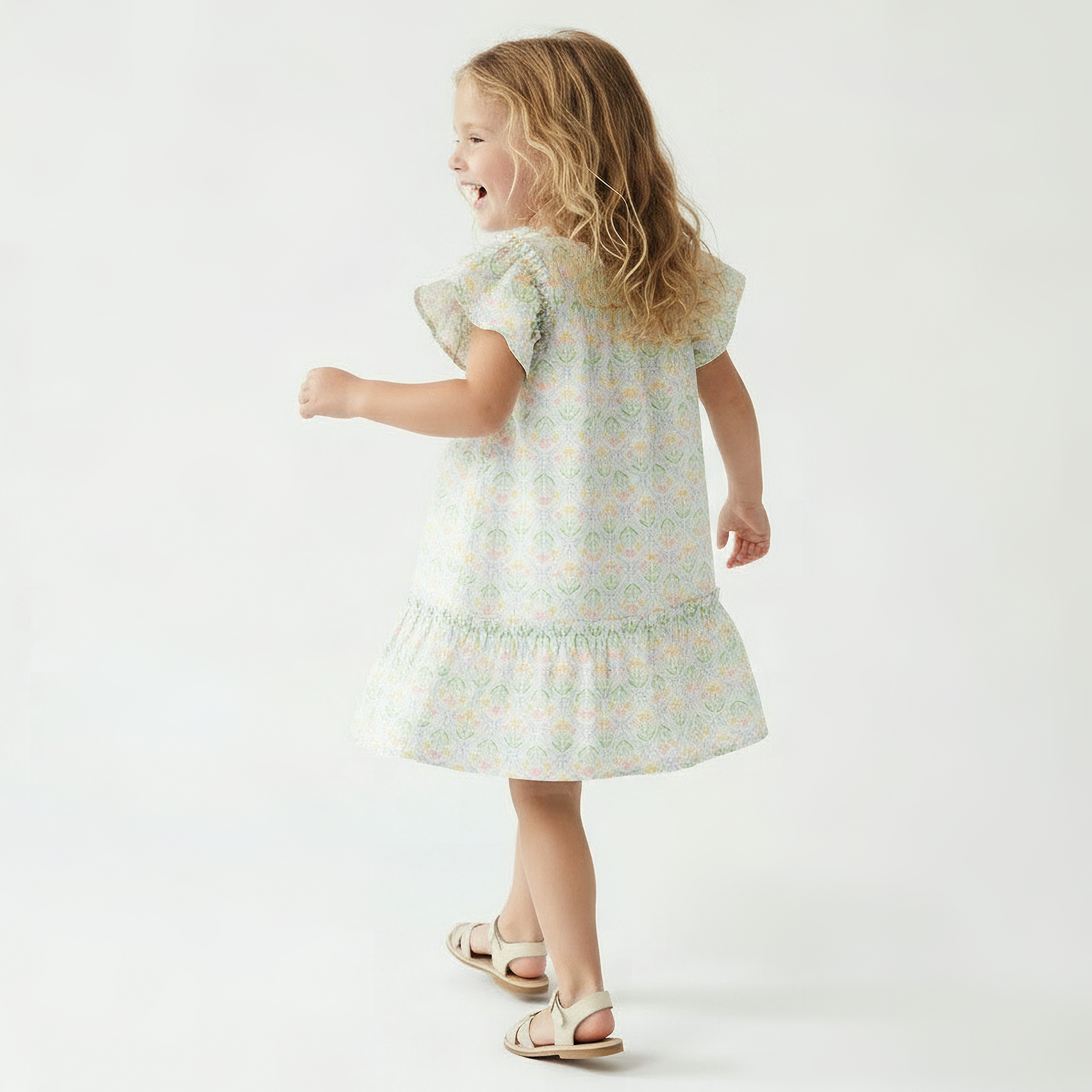 Juniors Round Neck Short Sleeves A-line Dress with Schiffli Detail-girls-clothing-dressesandjumpsuits-image-2