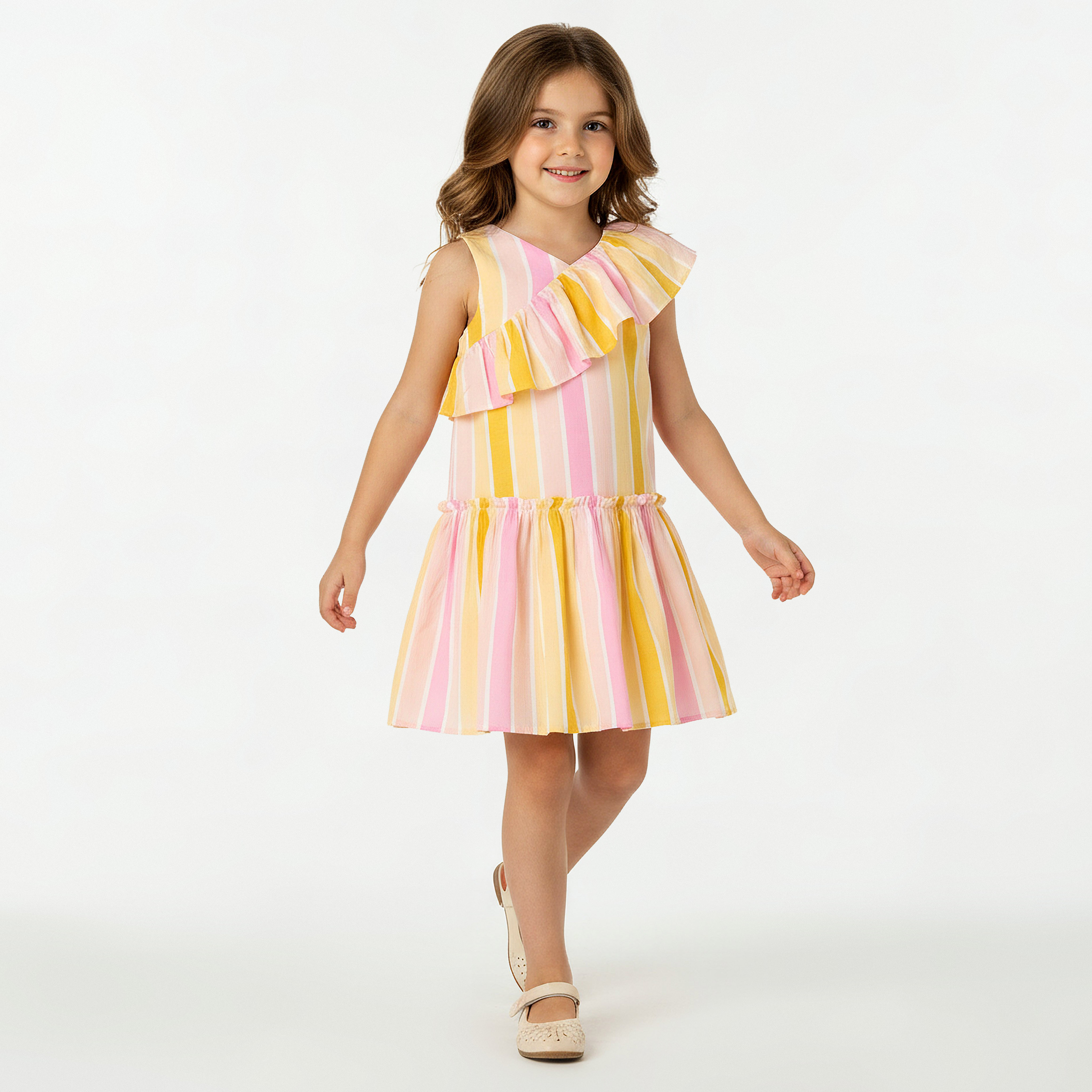 Juniors V-neck Sleeveless A-line Dress with Stripes-girls-clothing-dressesandjumpsuits-image-2