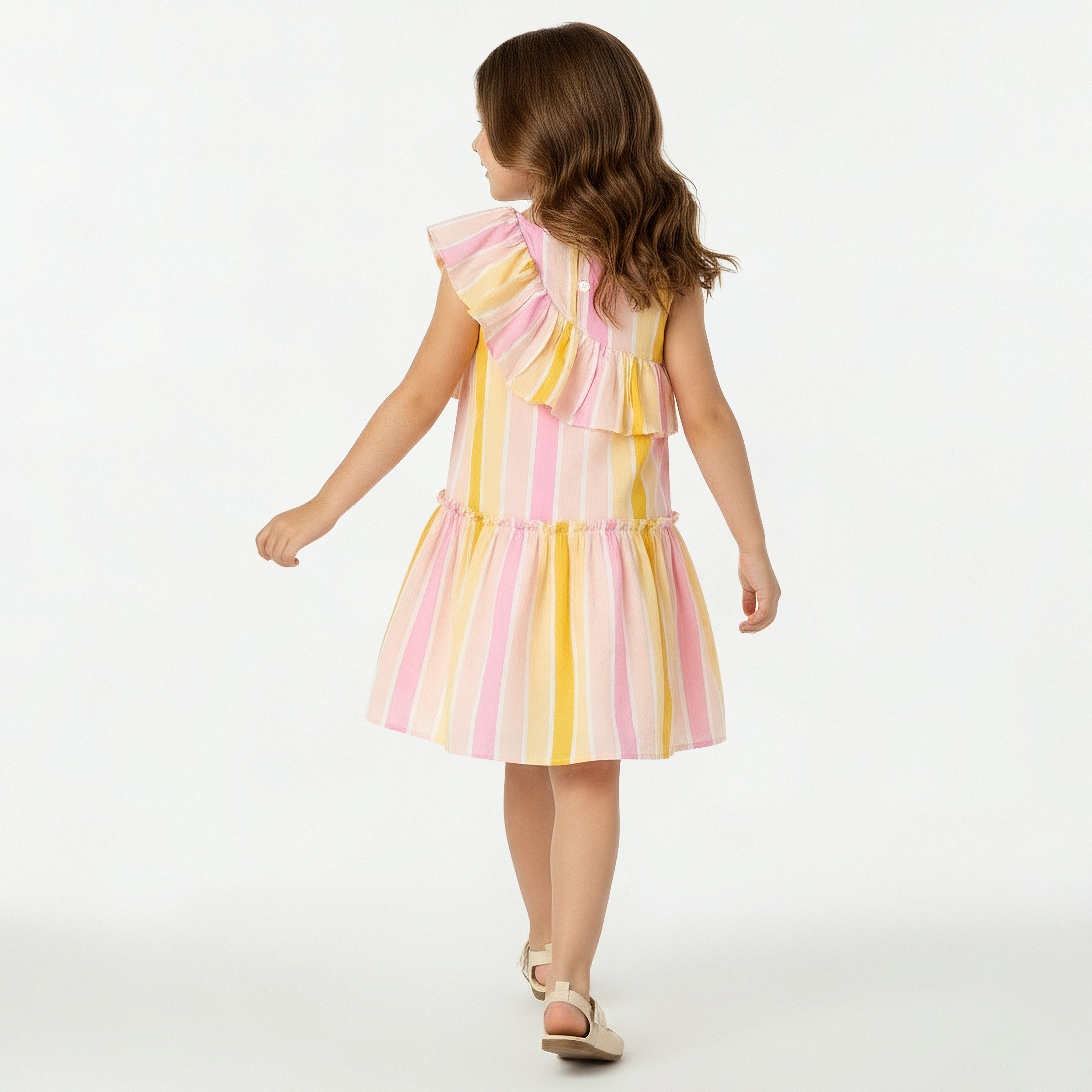 Juniors V-neck Sleeveless A-line Dress with Stripes-girls-clothing-dressesandjumpsuits-image-3