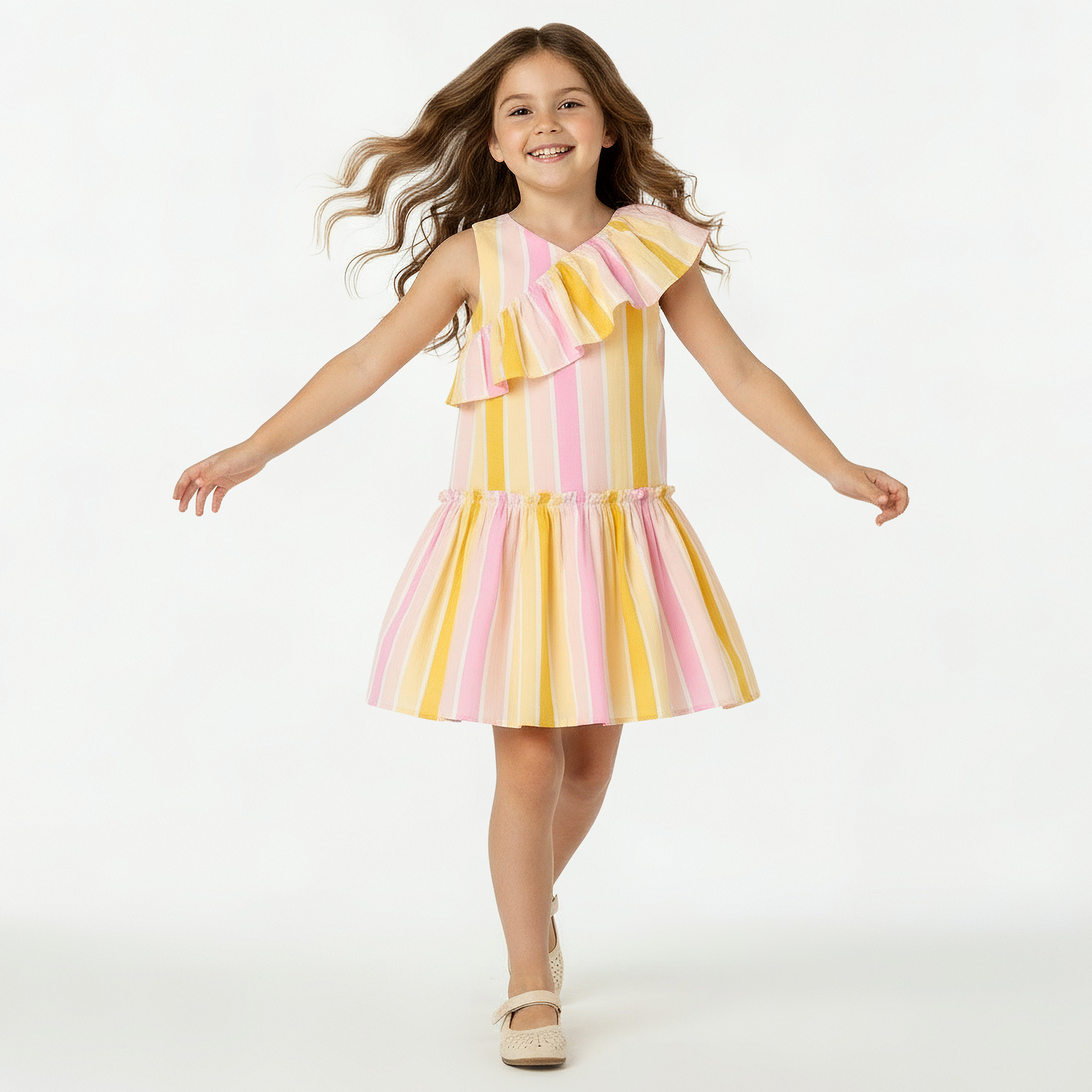 Juniors V-neck Sleeveless A-line Dress with Stripes-girls-clothing-dressesandjumpsuits-image-5