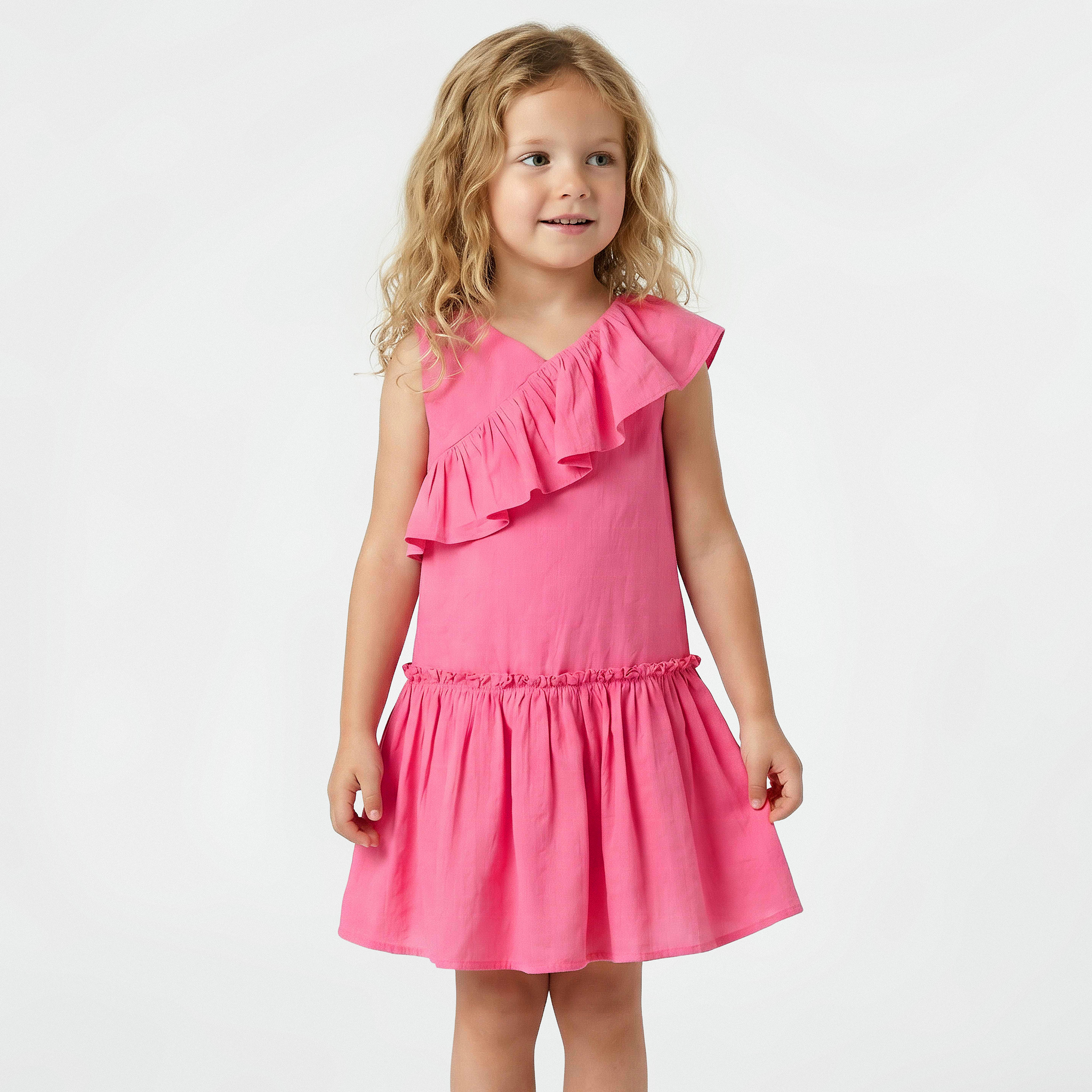 Juniors V-neck Sleeveless A-line Dress with Ruffles-girls-clothing-dressesandjumpsuits-image-1