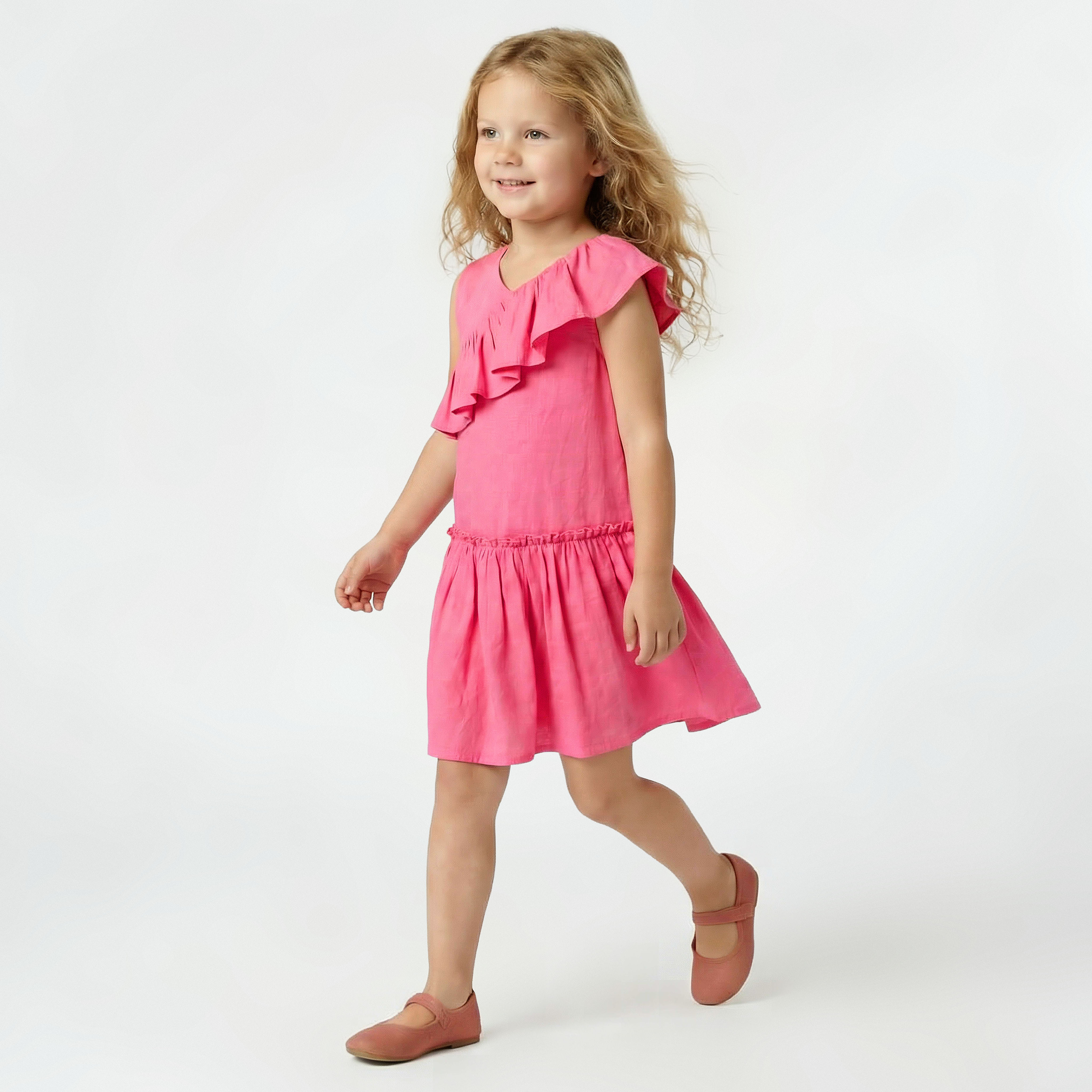 Juniors V-neck Sleeveless A-line Dress with Ruffles-girls-clothing-dressesandjumpsuits-image-2