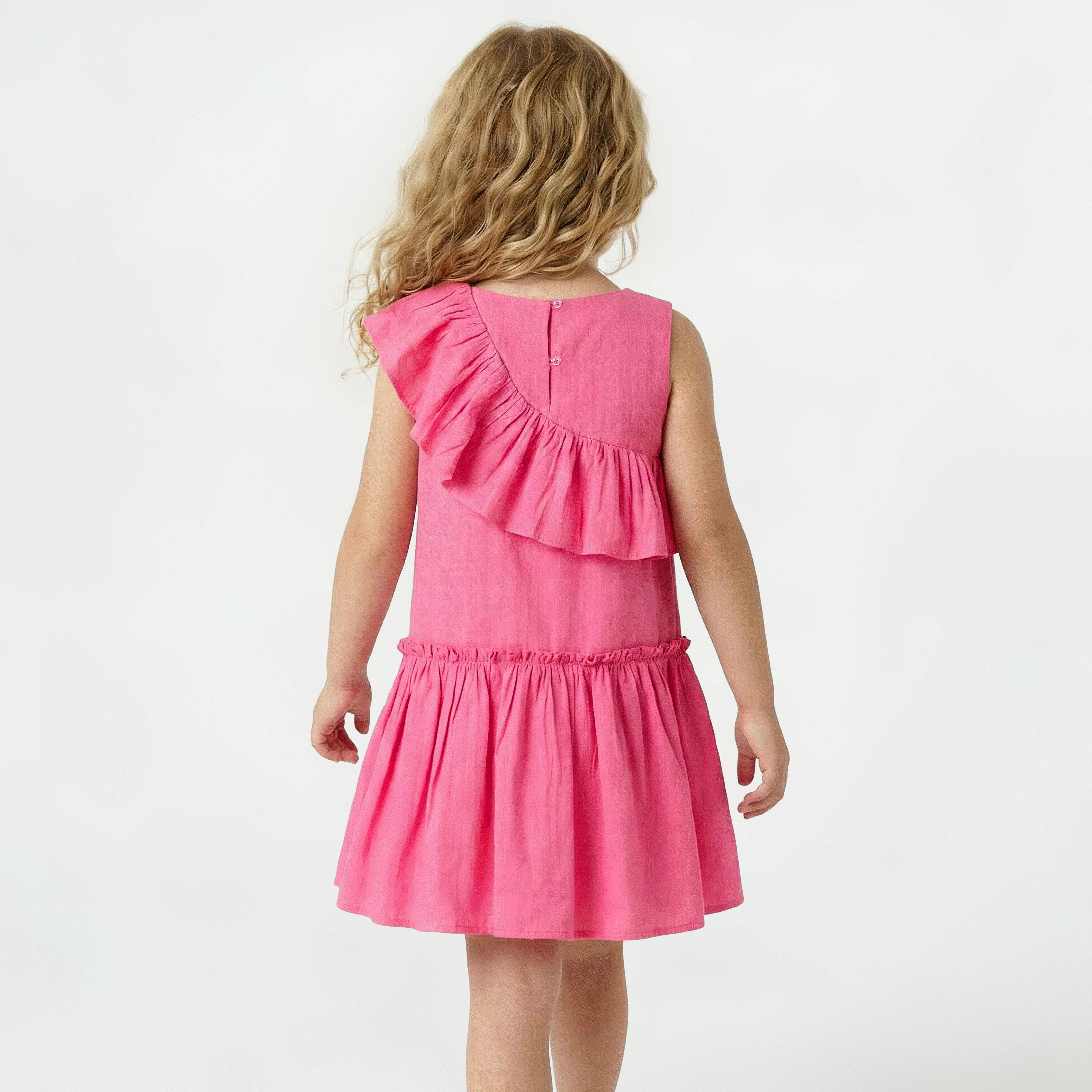 Juniors V-neck Sleeveless A-line Dress with Ruffles-girls-clothing-dressesandjumpsuits-image-3
