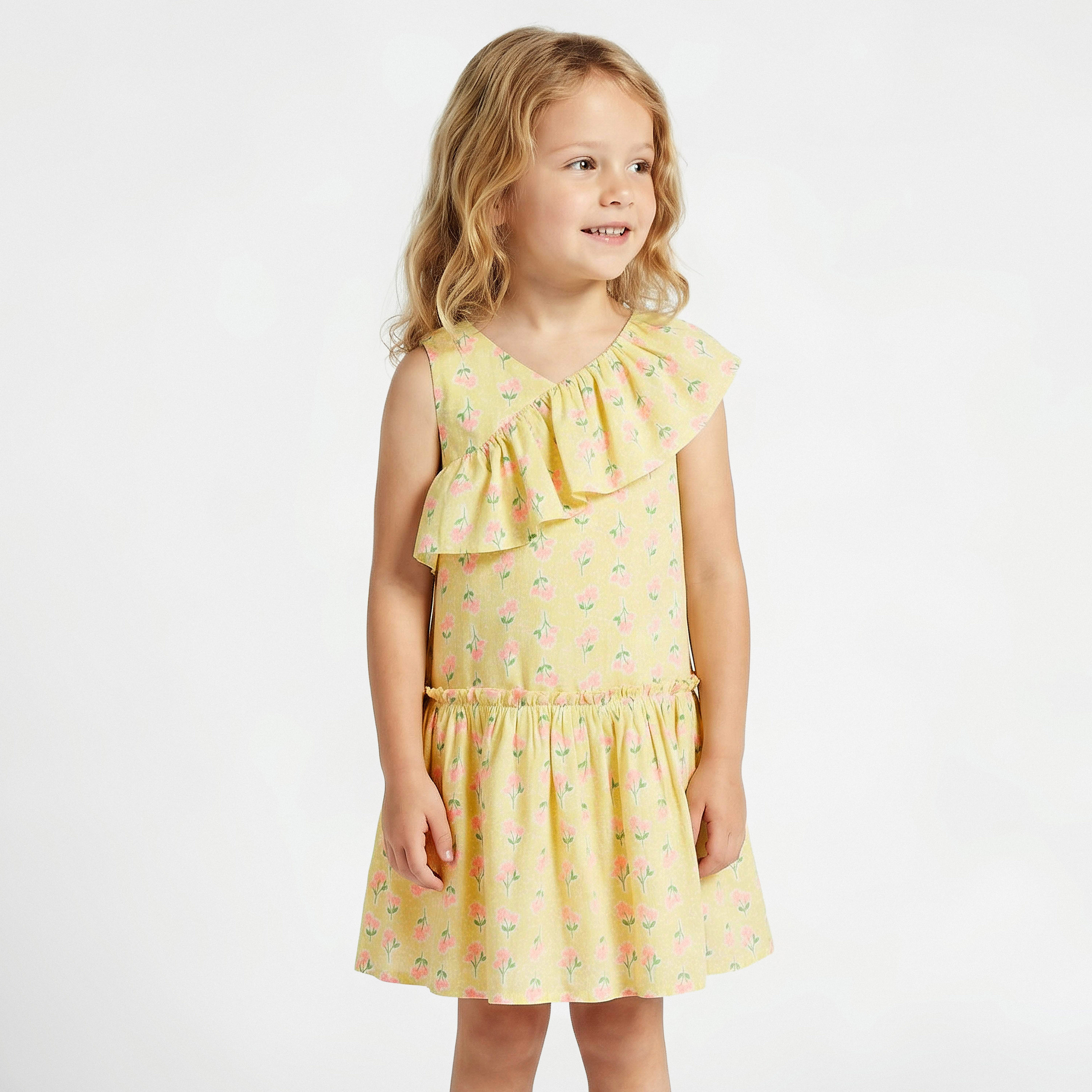 Juniors V-neck Sleeveless A-line Dress with Floral Print-girls-clothing-dressesandjumpsuits-image-1