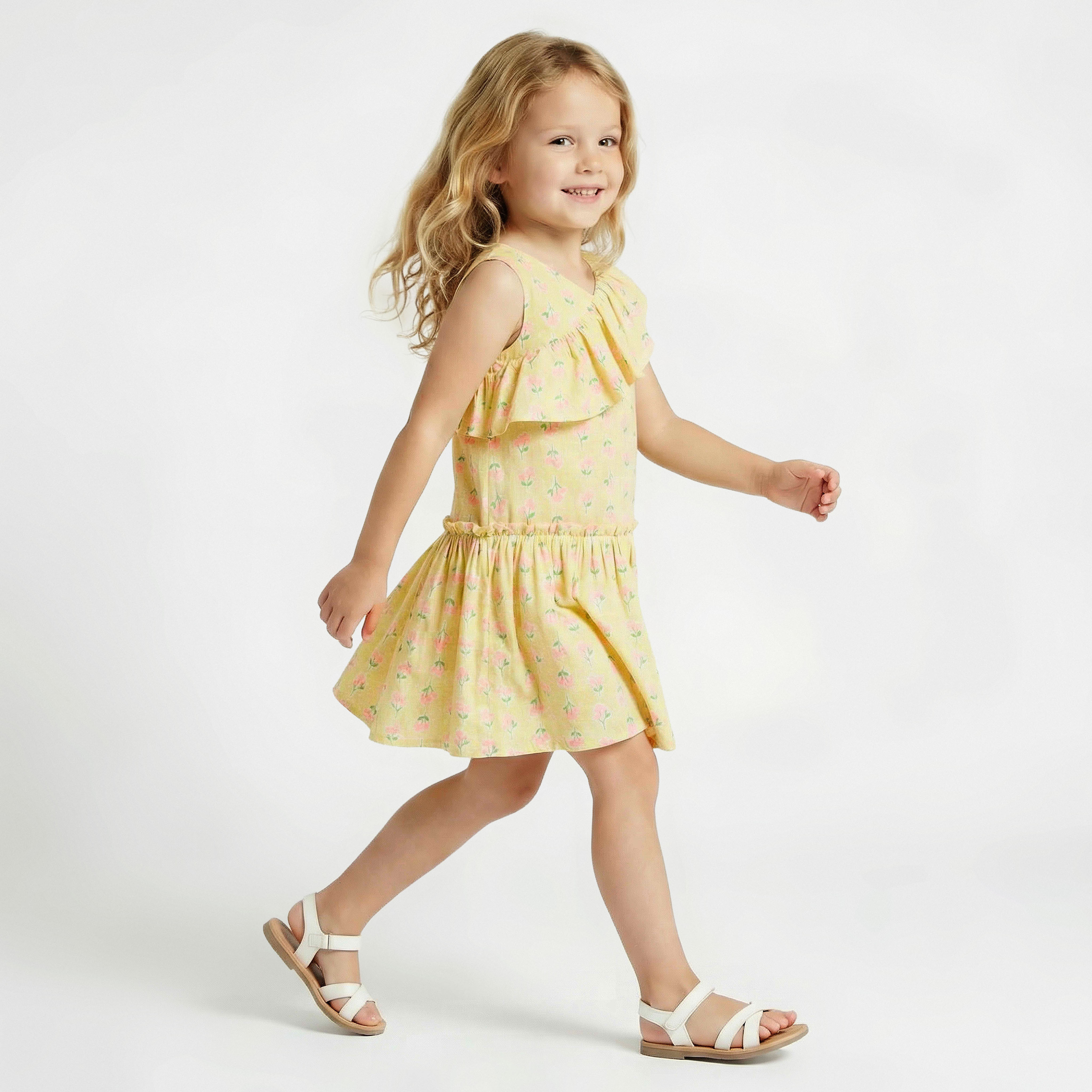 Juniors V-neck Sleeveless A-line Dress with Floral Print-girls-clothing-dressesandjumpsuits-image-2