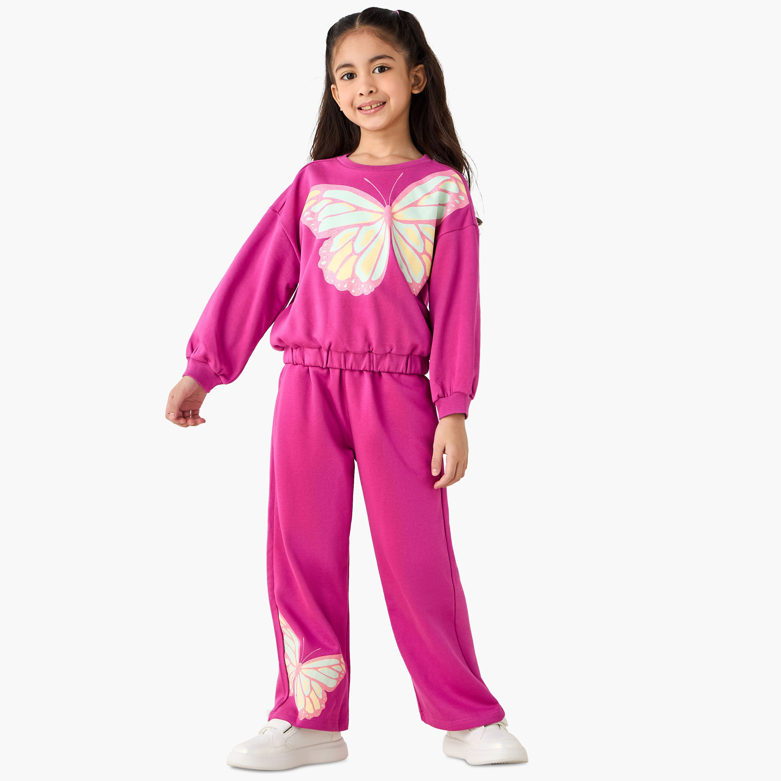 Juniors Round Neck Sweatshirt with Butterfly Print-baby-girls-clothing-winterwear-sweatshirts-image-2