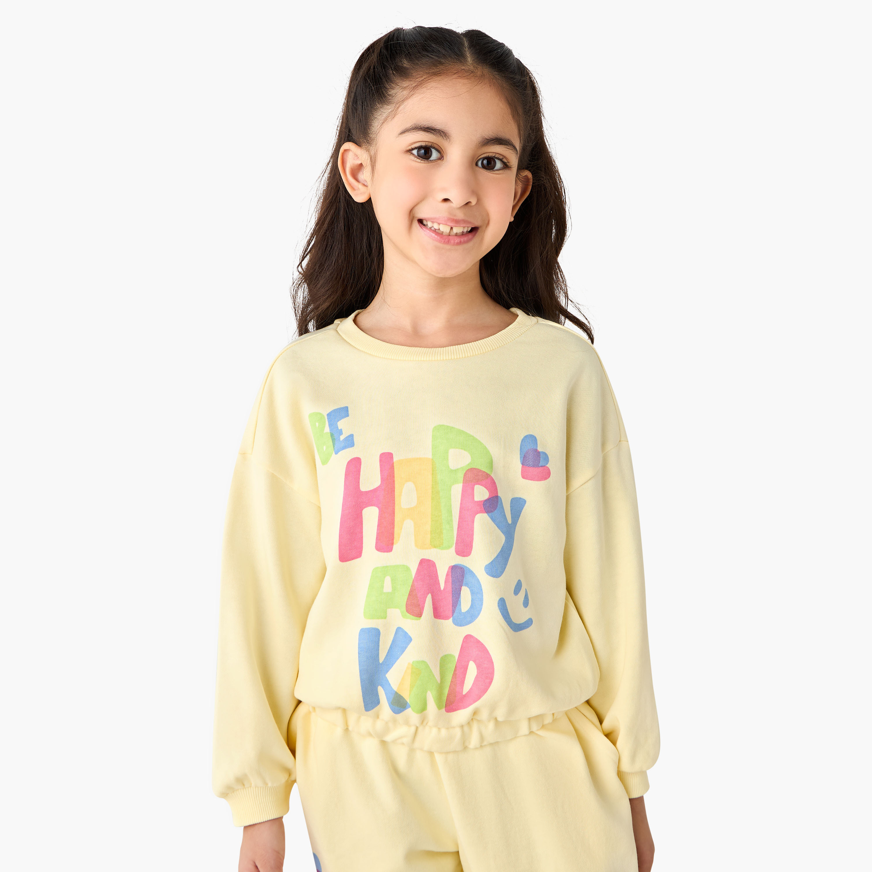 Juniors Crew Neck Sweatshirt with Graphic Print-baby-girls-clothing-winterwear-sweatshirts-image-1