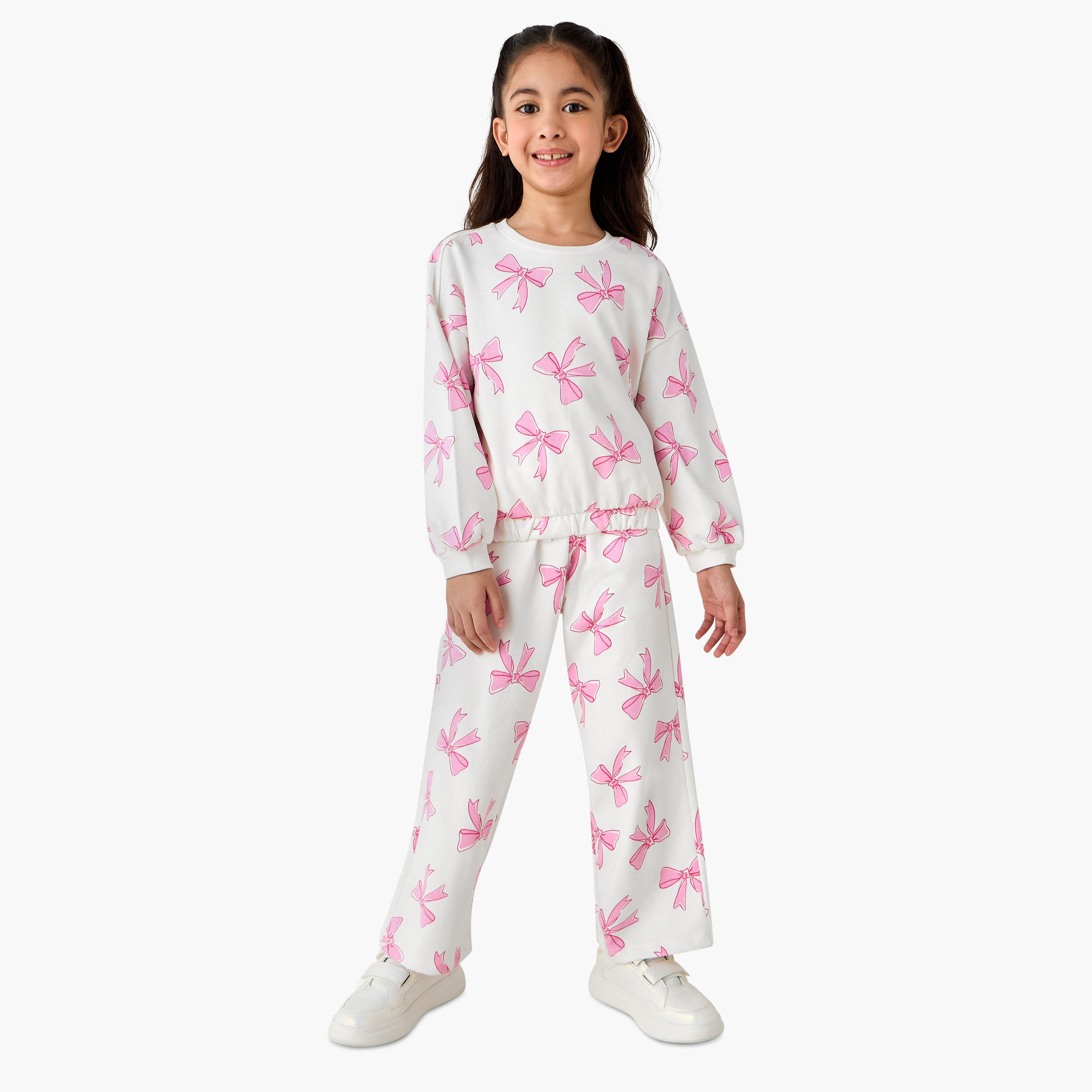 Juniors Crew Neck Sweatshirt with Bow Print-baby-girls-clothing-winterwear-sweatshirts-image-2