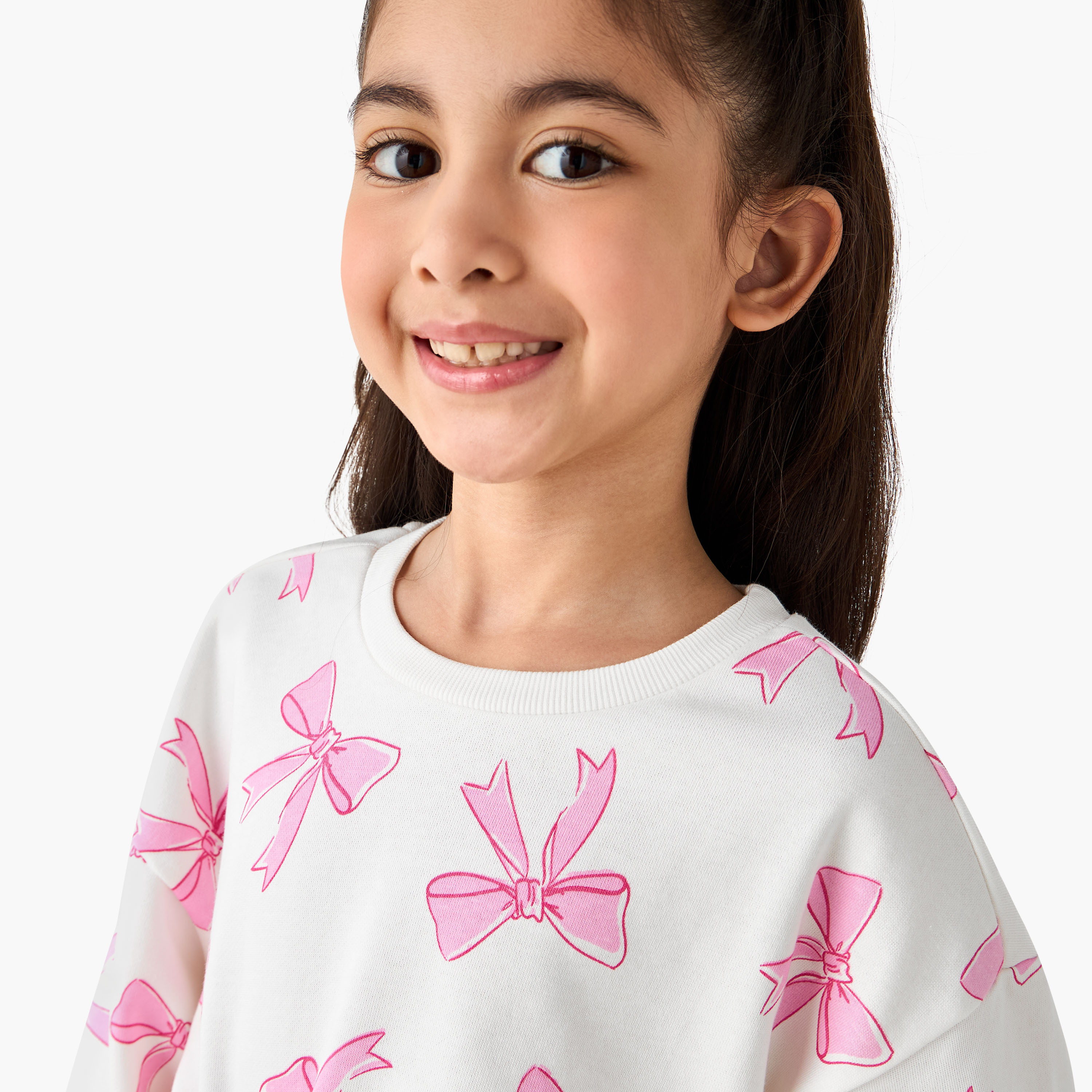 Juniors Crew Neck Sweatshirt with Bow Print-baby-girls-clothing-winterwear-sweatshirts-image-5
