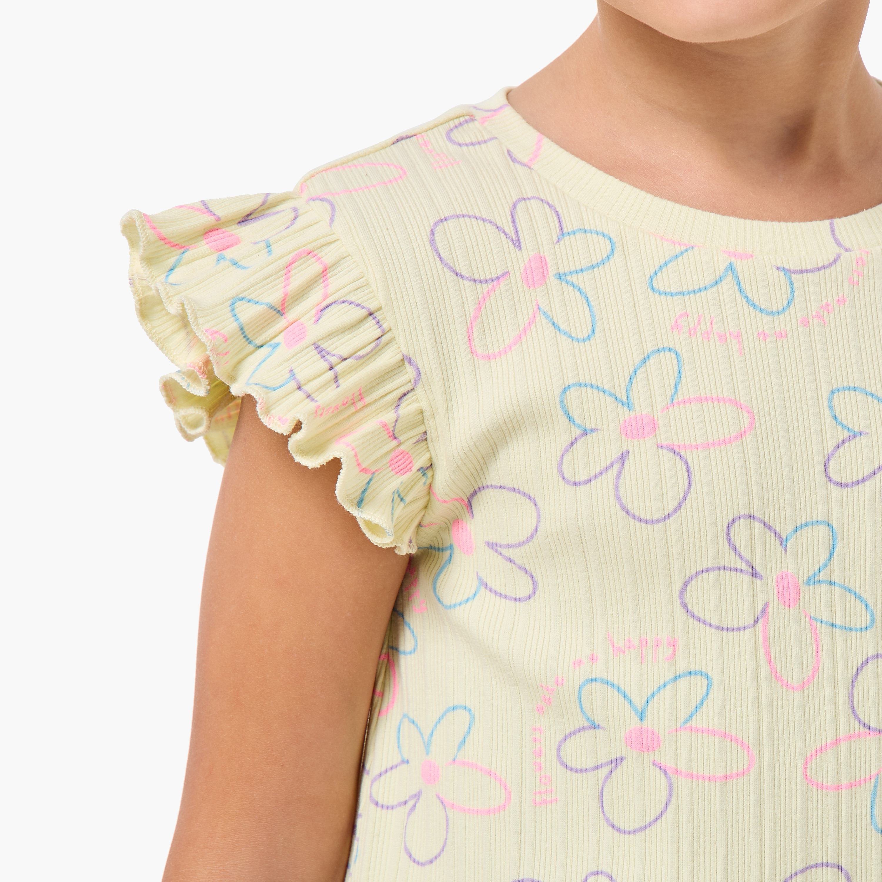 Juniors Round Neck Short Sleeves T-shirt and Shorts Set with Floral Print-baby-girls-clothing-setsandcoords-image-5