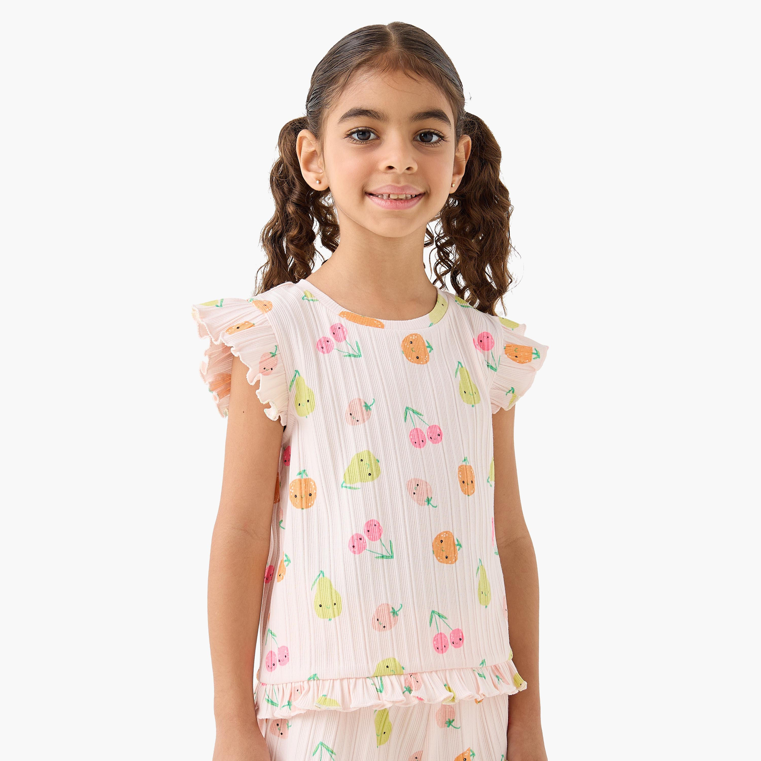 طقم شورت وتيشيرت بأكمام قصيرة كشكش ورقبة ضيقة وطبعات من جونيورز-girls-clothing-setsandcoords-image-5