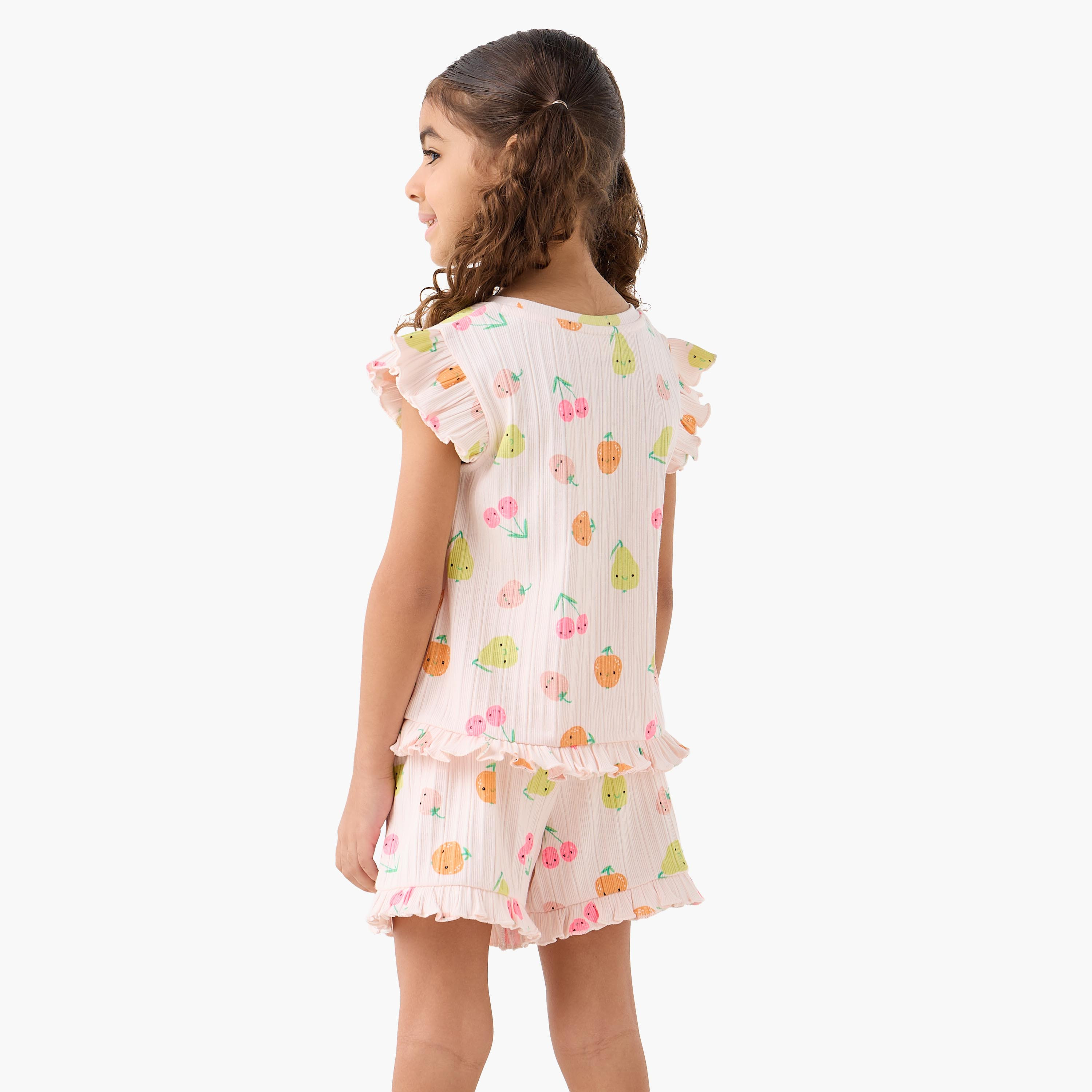 طقم شورت وتيشيرت بأكمام قصيرة كشكش ورقبة ضيقة وطبعات من جونيورز-girls-clothing-setsandcoords-image-3