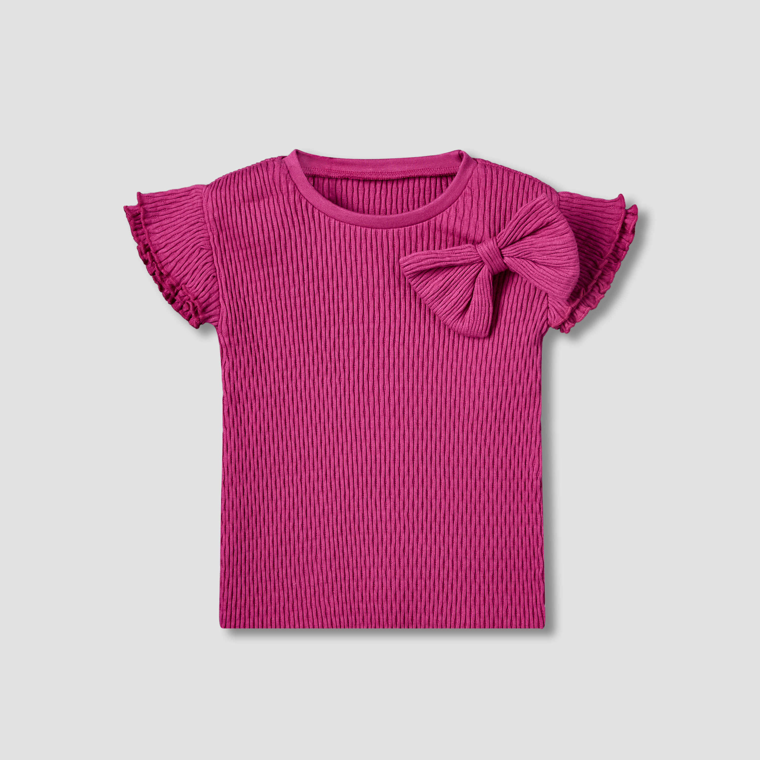 Juniors Crew Neck Short Sleeves T-shirt with Bow Applique-girls-clothing-tshirts-image-1