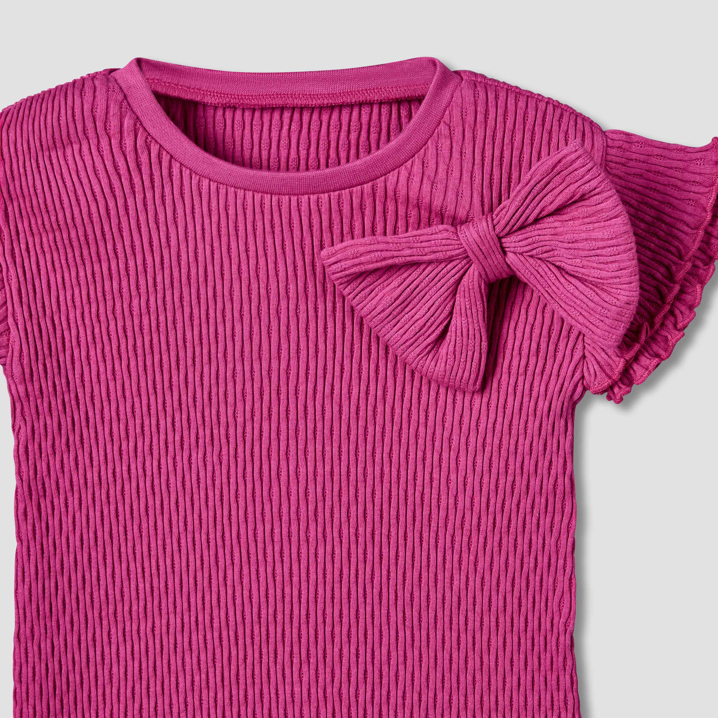 Juniors Crew Neck Short Sleeves T-shirt with Bow Applique-girls-clothing-tshirts-image-3