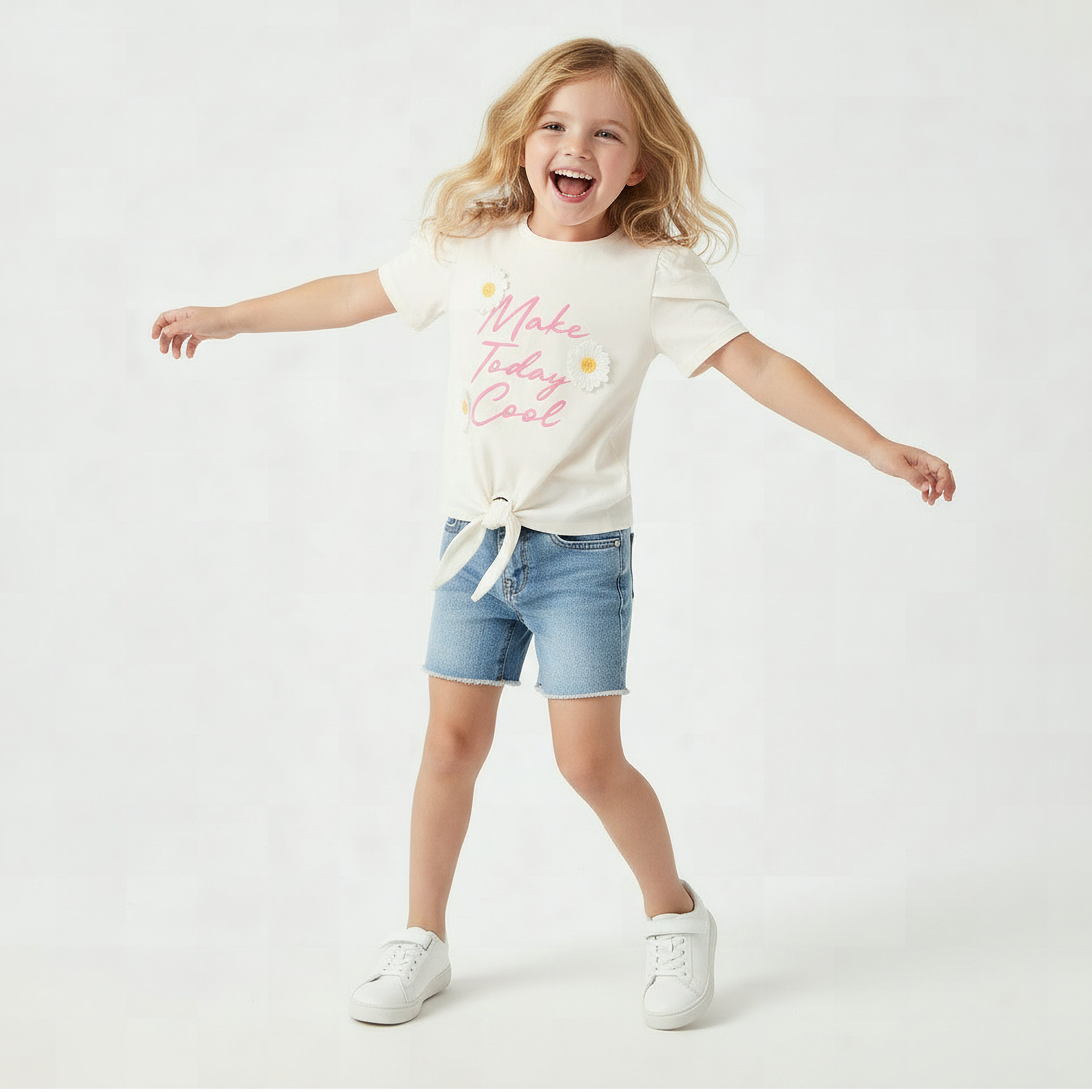 Juniors Crew Neck Short Sleeves T-shirt with Floral Applique-girls-clothing-tshirts-image-3
