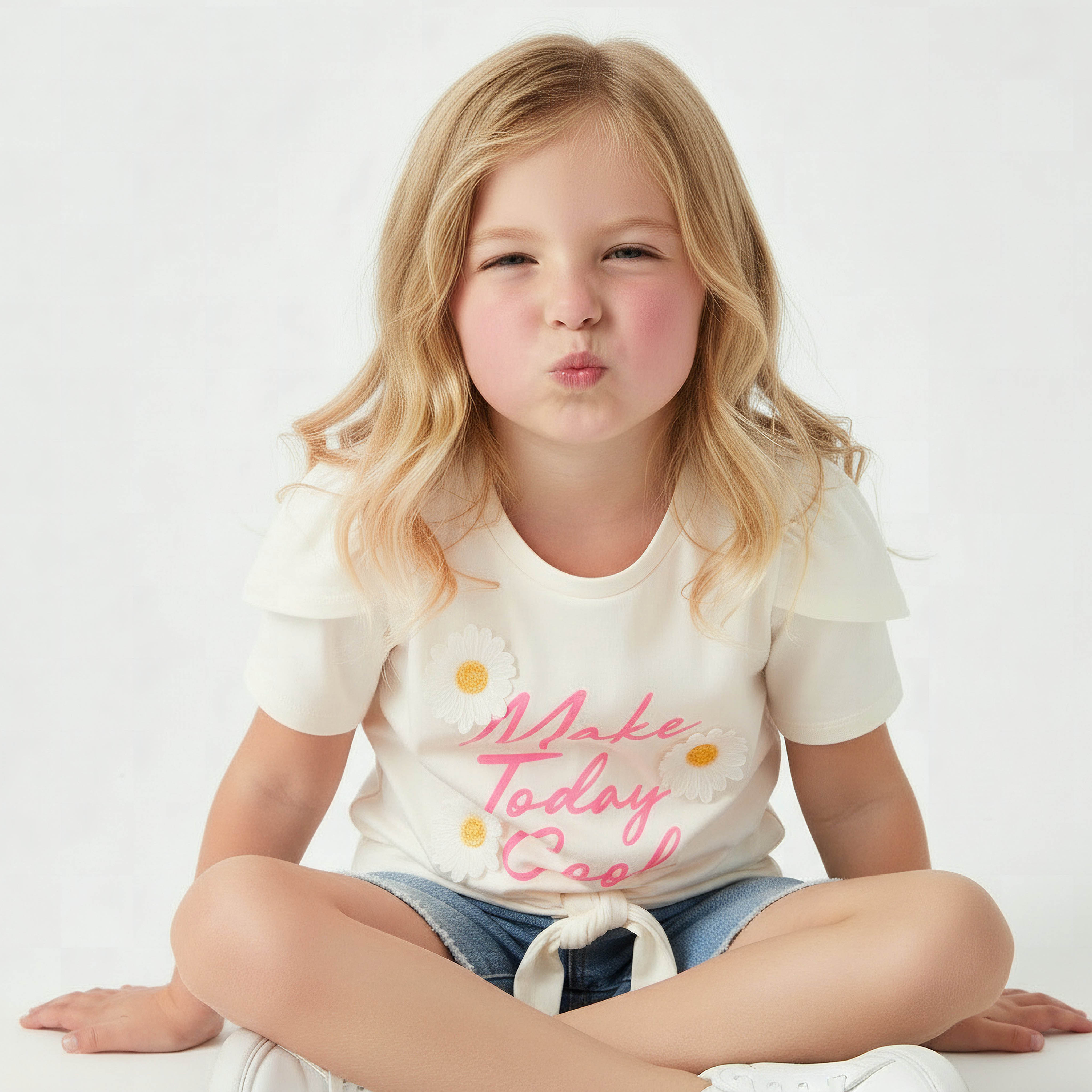 Juniors Crew Neck Short Sleeves T-shirt with Floral Applique-girls-clothing-tshirts-image-5