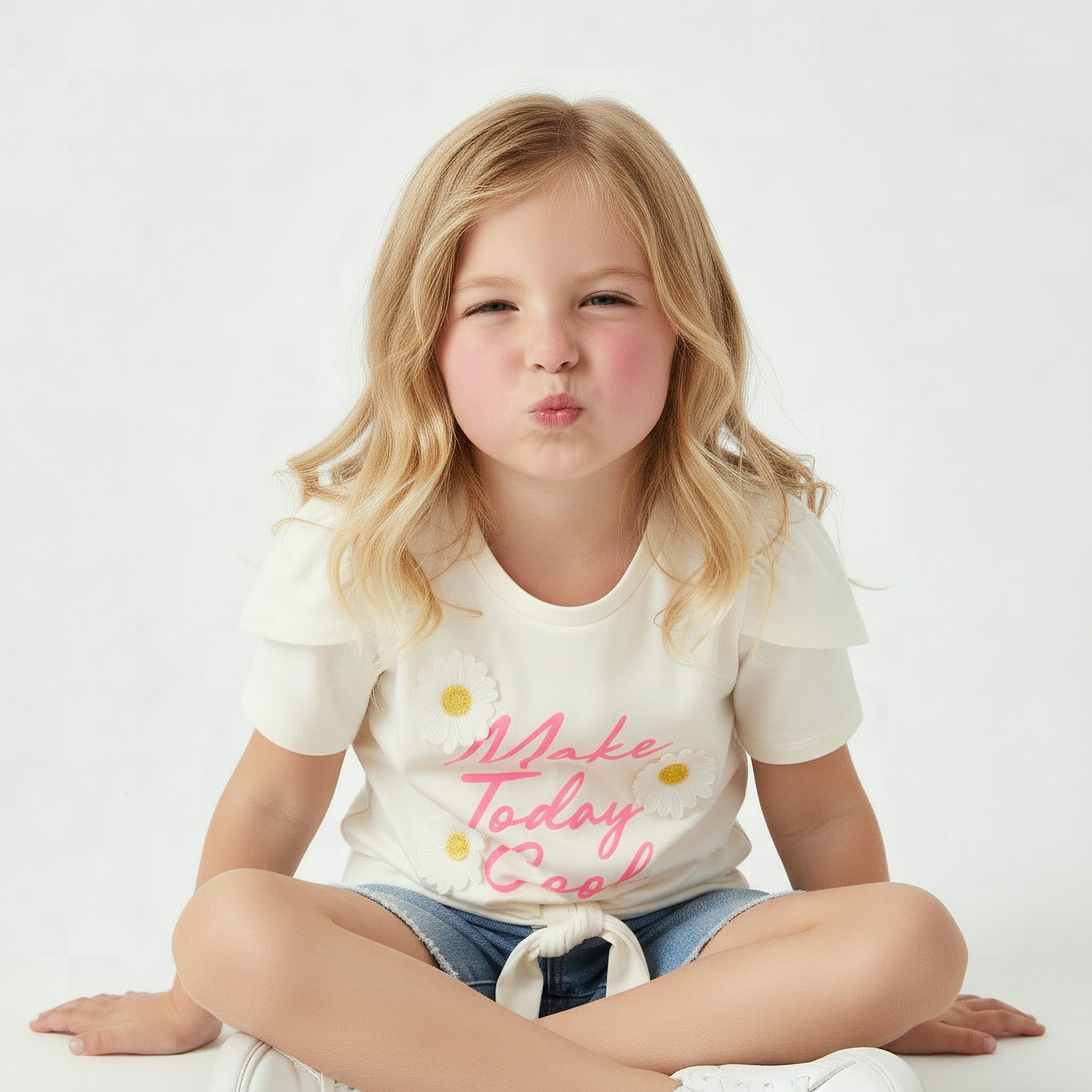 تيشيرت بياقة ضيقة وأكمام قصيرة وزخارف زهرية من جونيورز-girls-clothing-tshirts-image-6