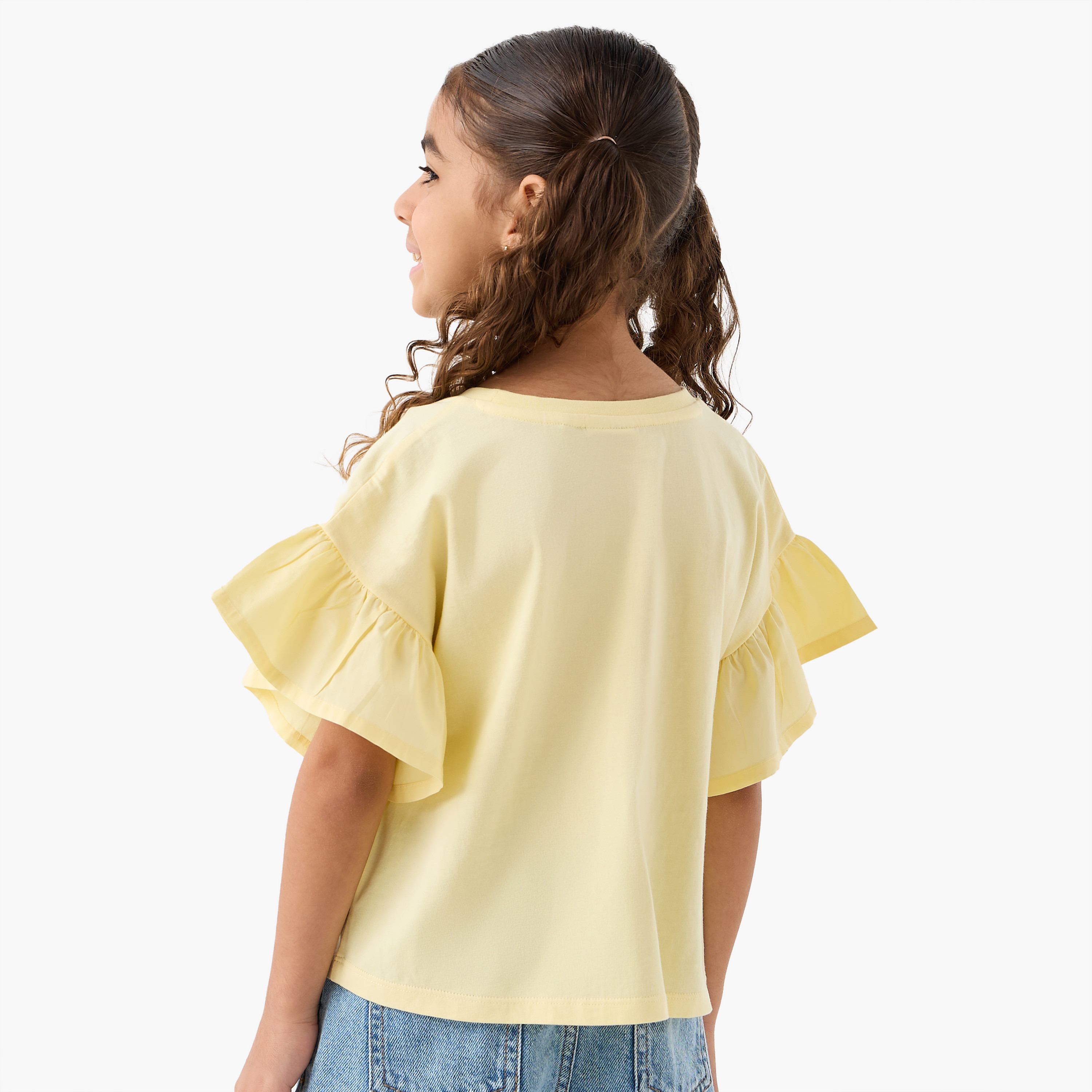 Juniors Crew Neck Short Sleeves T-shirt with Floral Applique-girls-clothing-tshirts-image-3