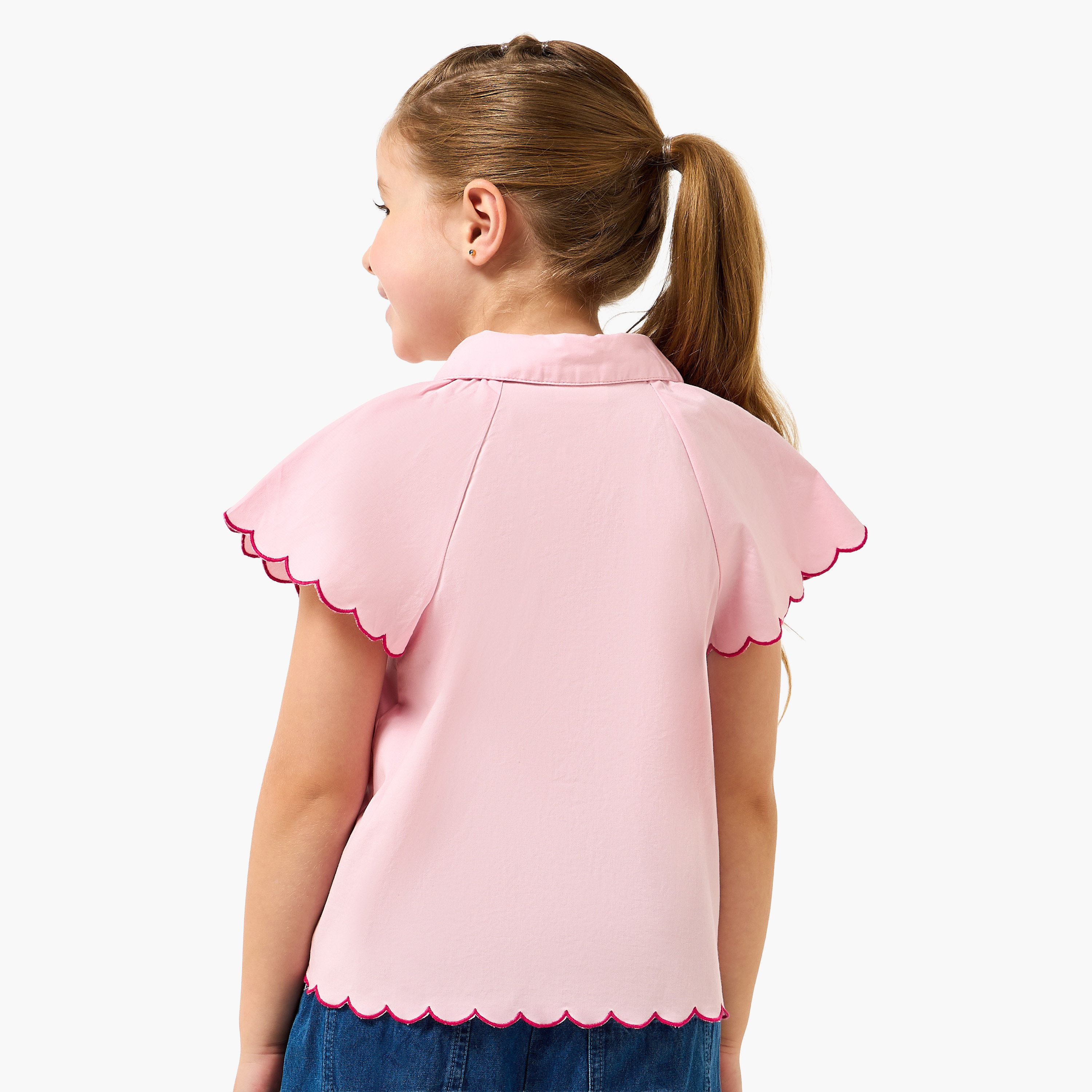قميص بأكمام قصيرة وياقة عادية وزخارف زهور من جونيورز-baby-girls-clothing-blousesandshirts-image-3
