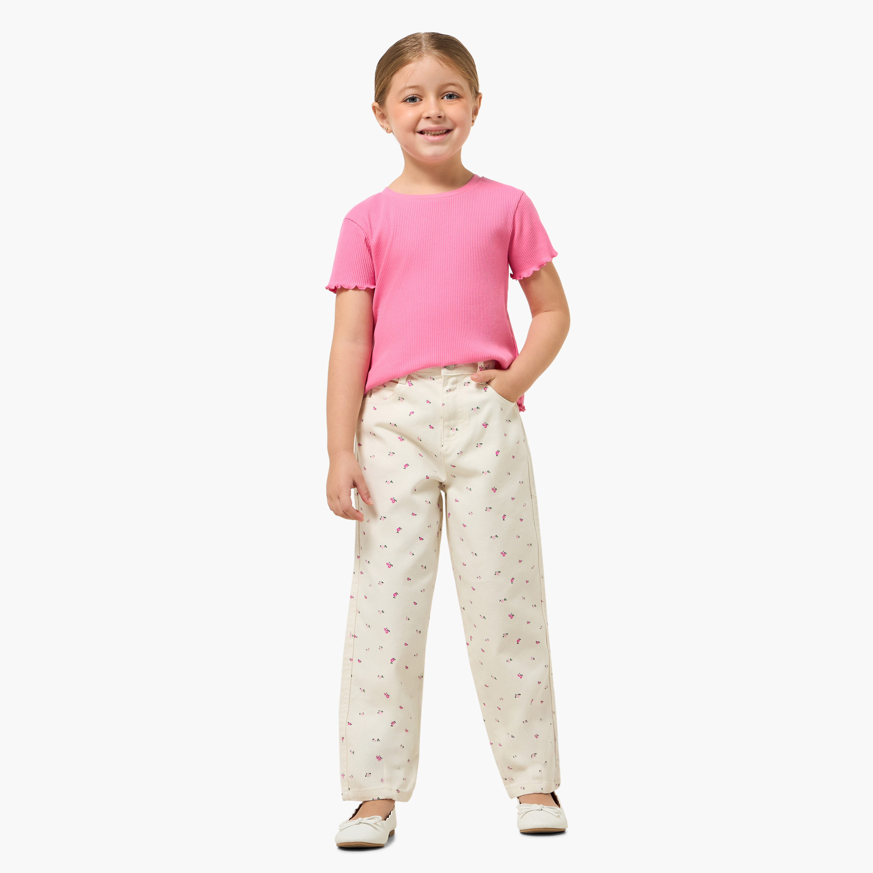 Juniors Button Closure Jeans with Floral Print-girls-clothing-bottoms-jeansandjeggings-image-2
