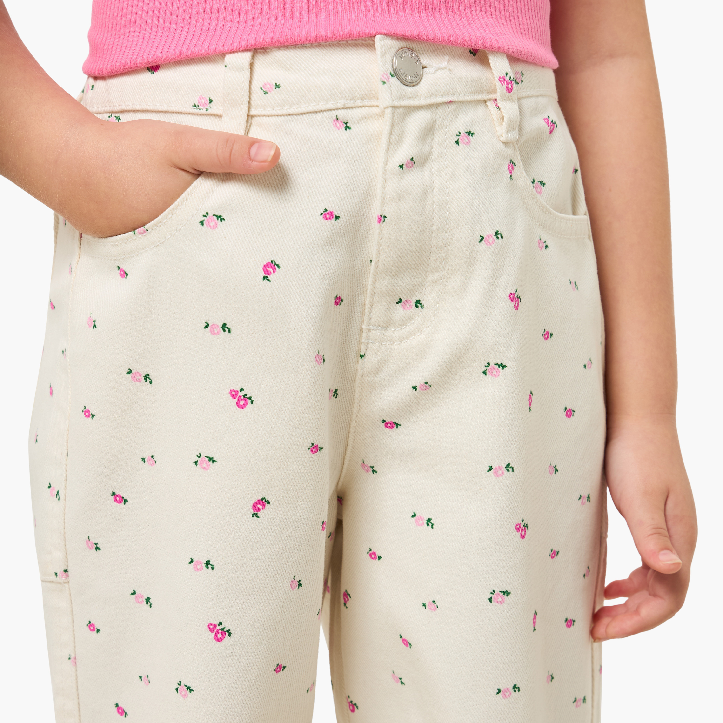 Juniors Button Closure Jeans with Floral Print-girls-clothing-bottoms-jeansandjeggings-image-4