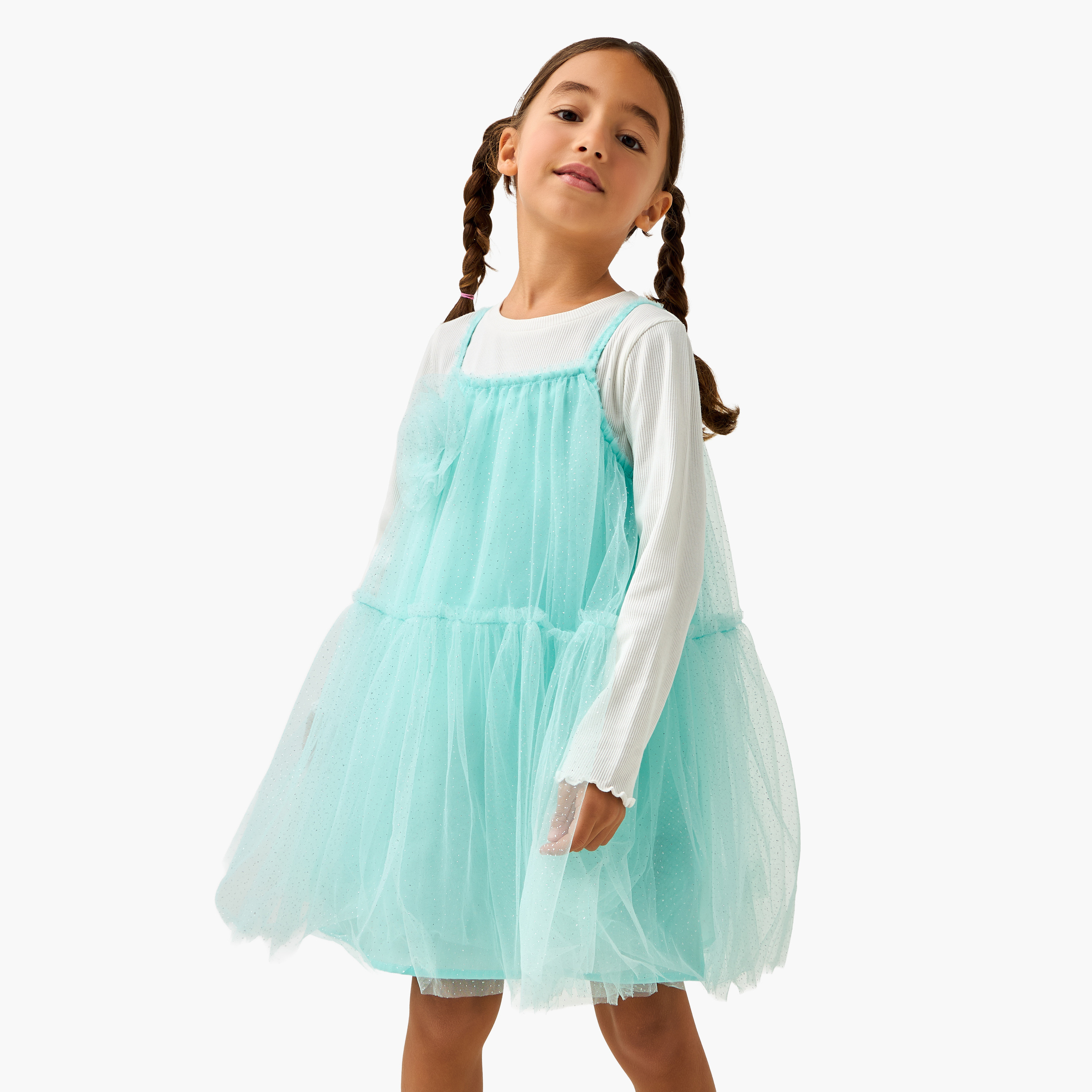 فستان وتيشيرت بياقة مستديرة وأكمام طويلة من جونيورز - طقم من قطعتين-girls-clothing-winterwear-dresses-image-5