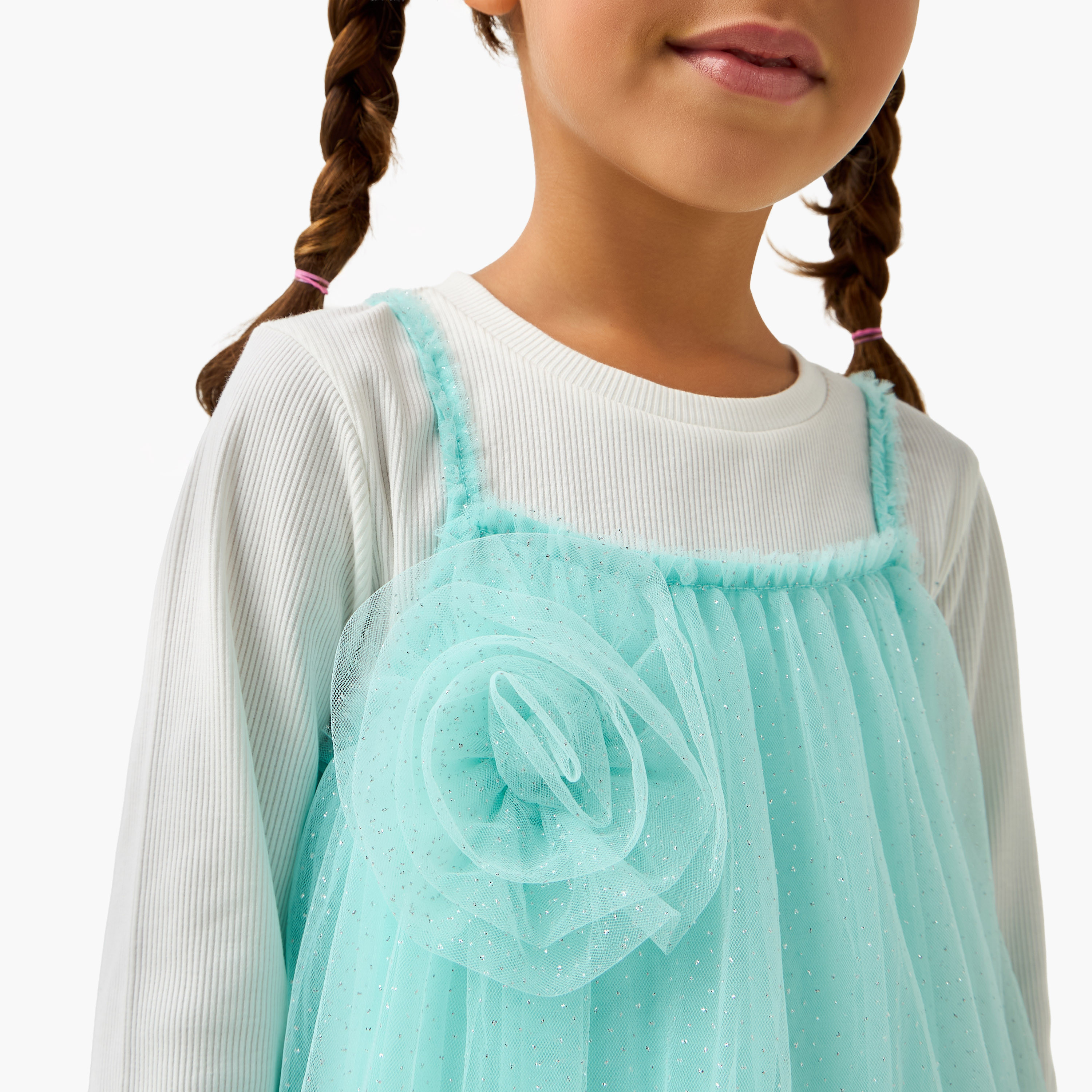 فستان وتيشيرت بياقة مستديرة وأكمام طويلة من جونيورز - طقم من قطعتين-girls-clothing-winterwear-dresses-image-2