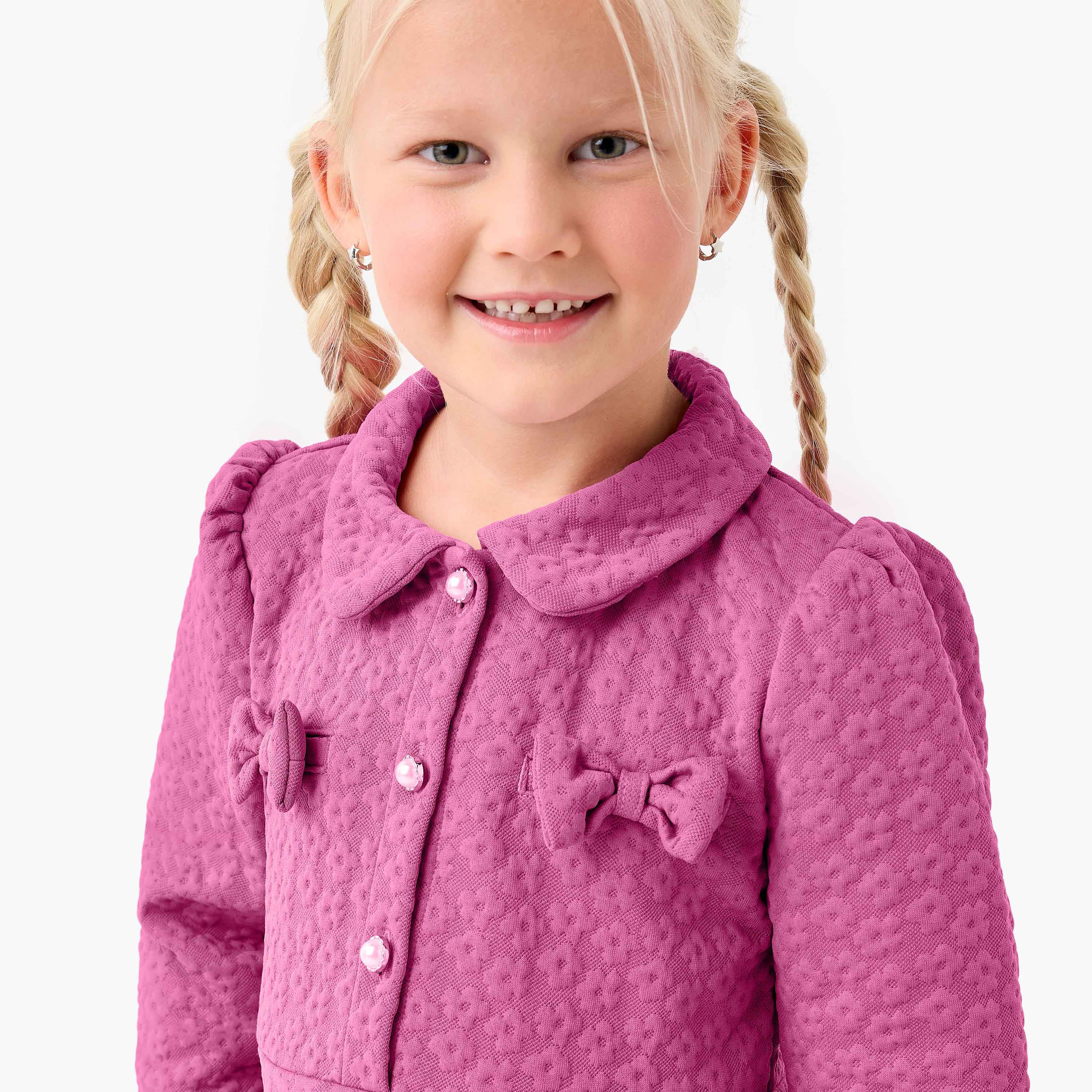 Juniors Collared Long Sleeves Dress with Bow Accent-girls-clothing-winterwear-dresses-image-4