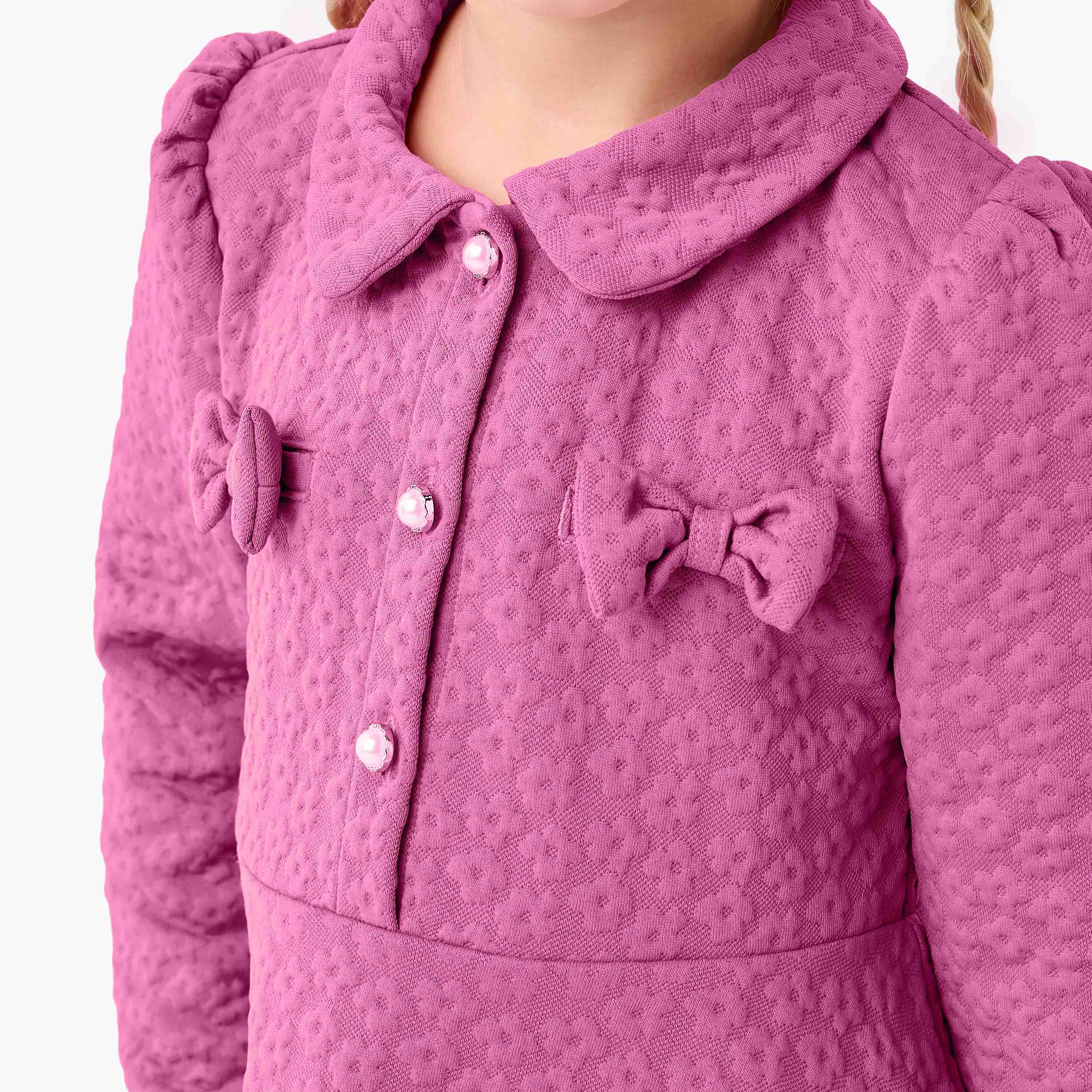 Juniors Collared Long Sleeves Dress with Bow Accent-girls-clothing-winterwear-dresses-image-5