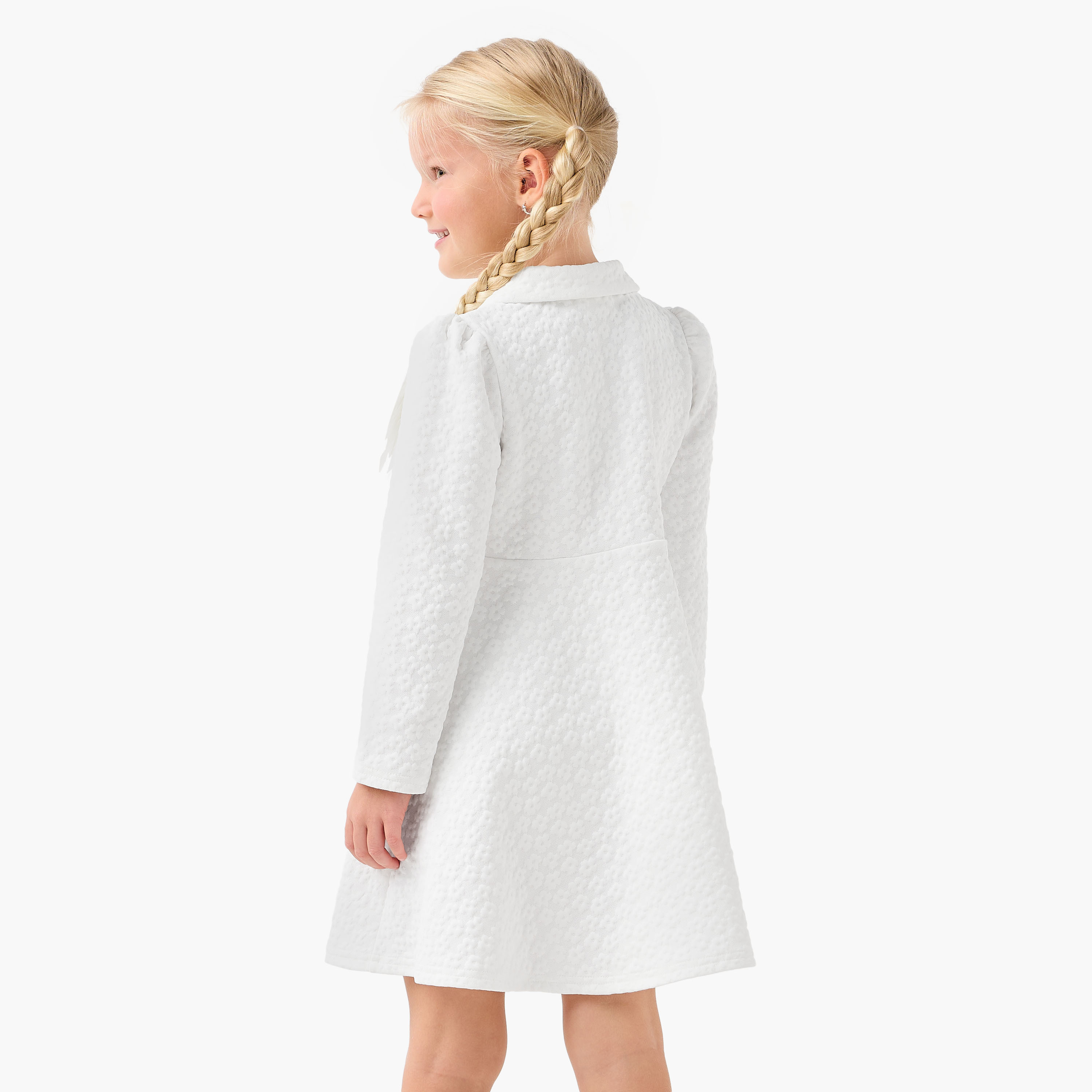 Juniors Collared Long Sleeves Dress with Bow Accent-girls-clothing-winterwear-dresses-image-3