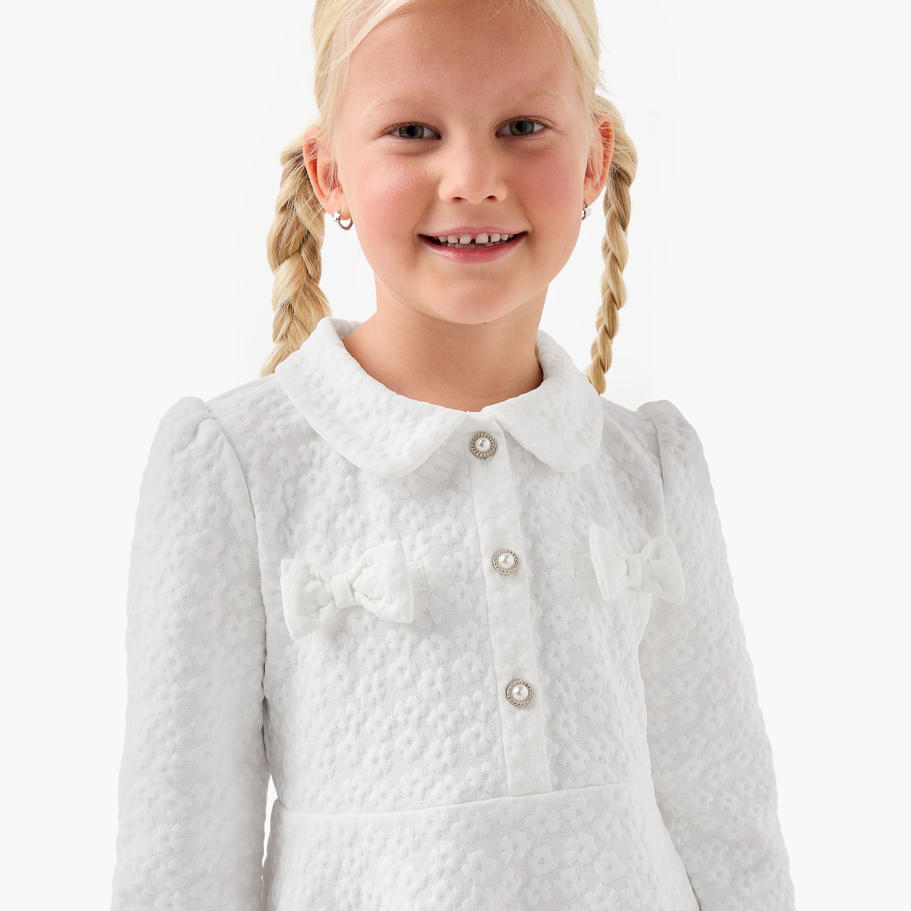 Juniors Collared Long Sleeves Dress with Bow Accent-girls-clothing-winterwear-dresses-image-4