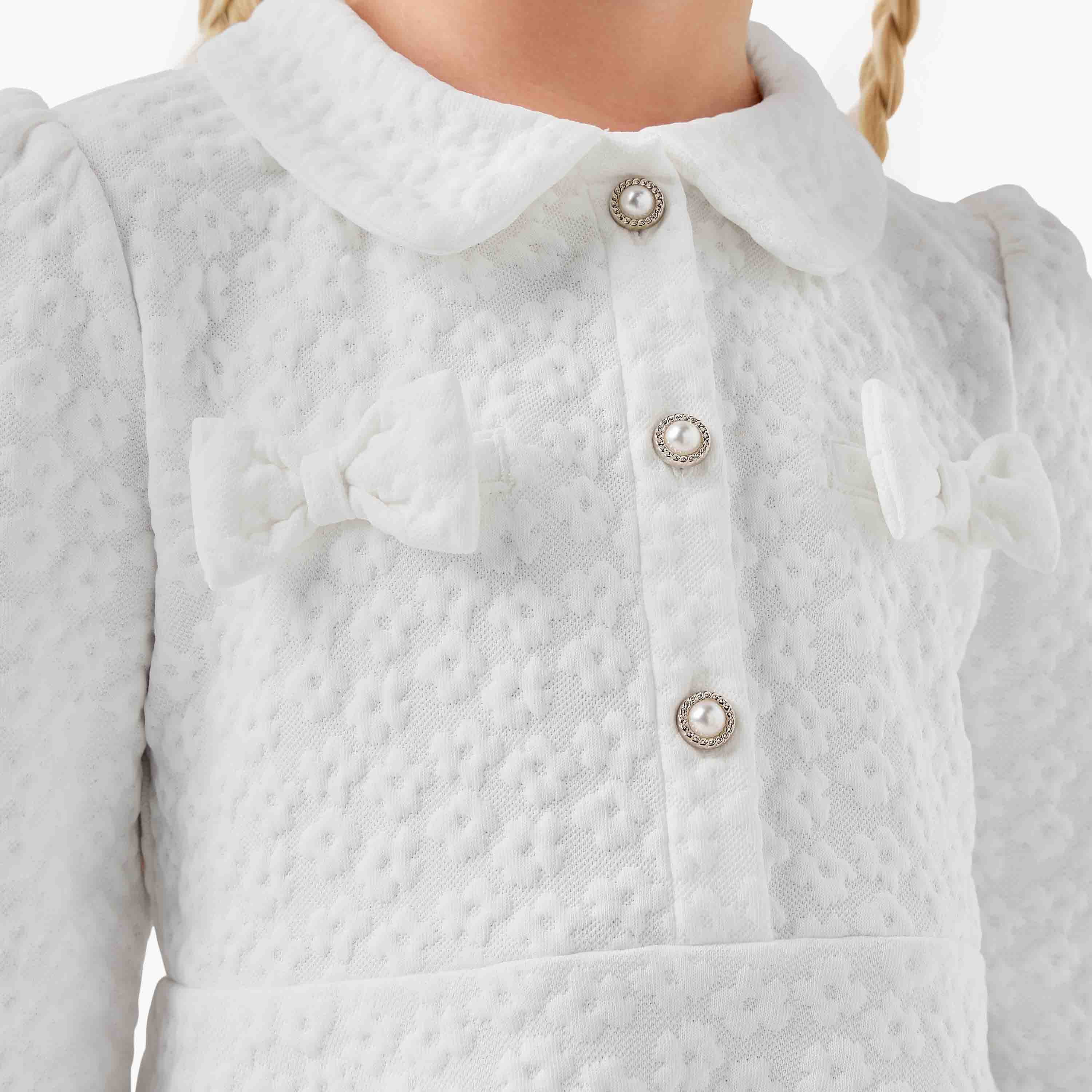 Juniors Collared Long Sleeves Dress with Bow Accent-girls-clothing-winterwear-dresses-image-5