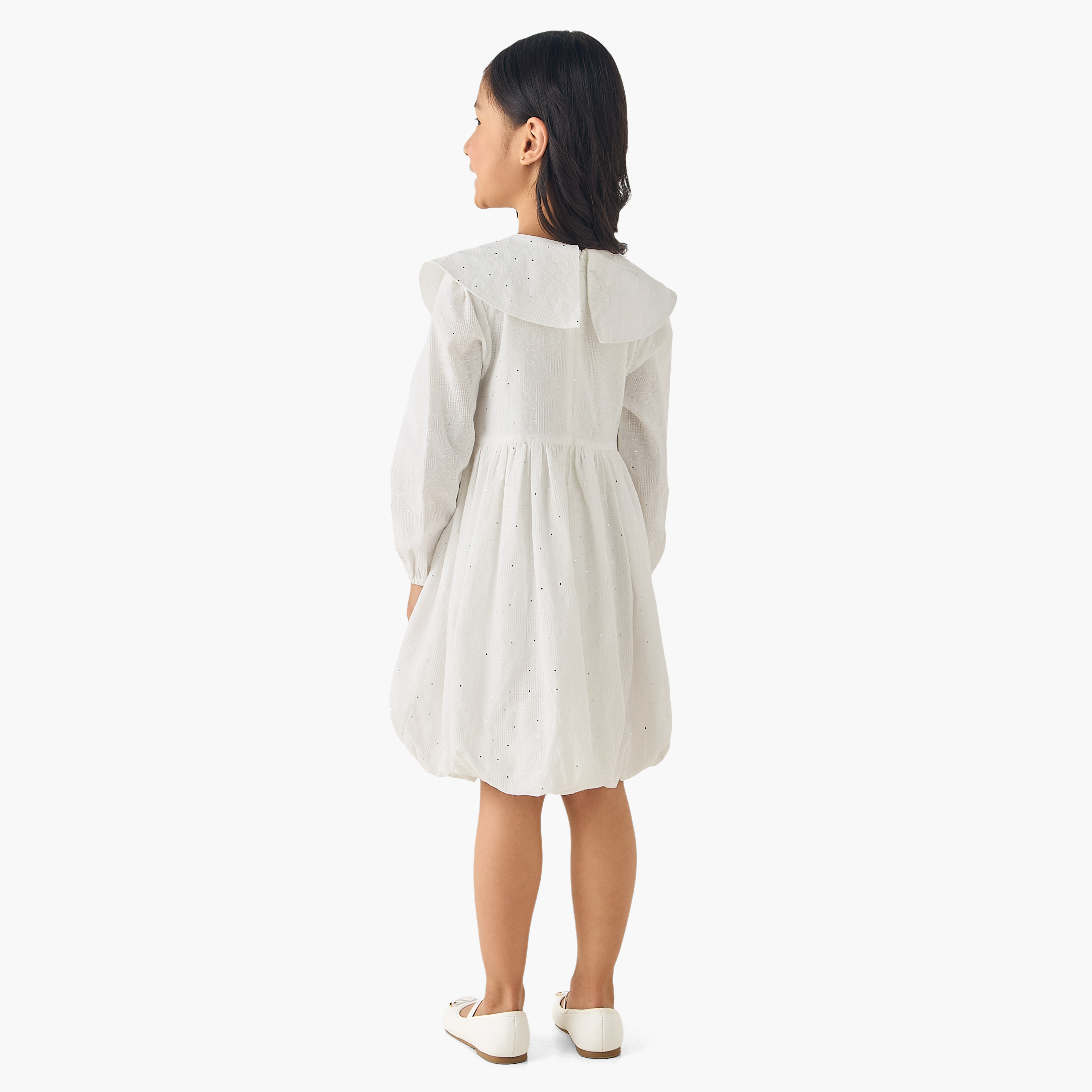 Juniors Peter Pan Collar Long Sleeves Balloon Dress with Embellished Detail-girls-clothing-dressesandjumpsuits-image-3