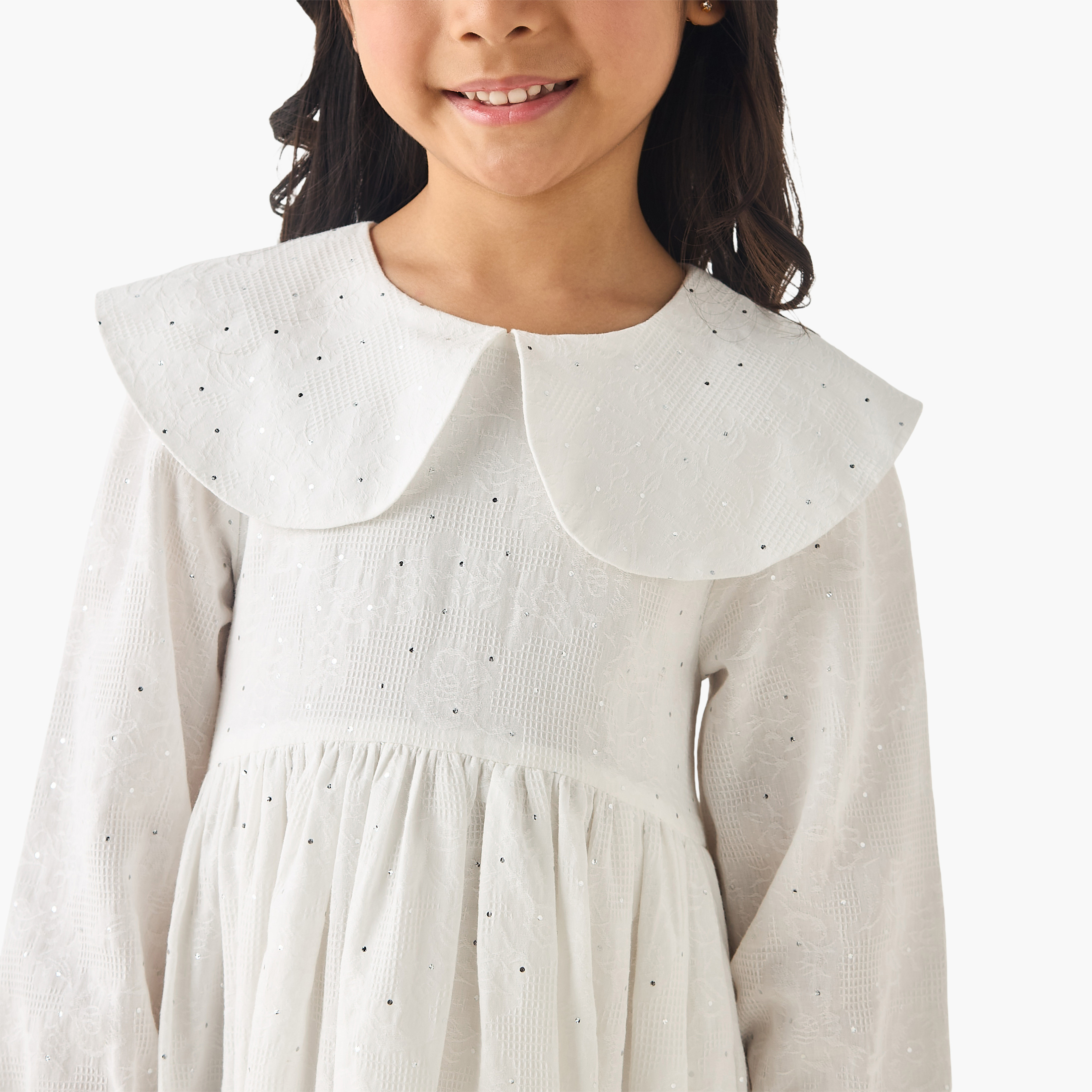 Juniors Peter Pan Collar Long Sleeves Balloon Dress with Embellished Detail-girls-clothing-dressesandjumpsuits-image-4