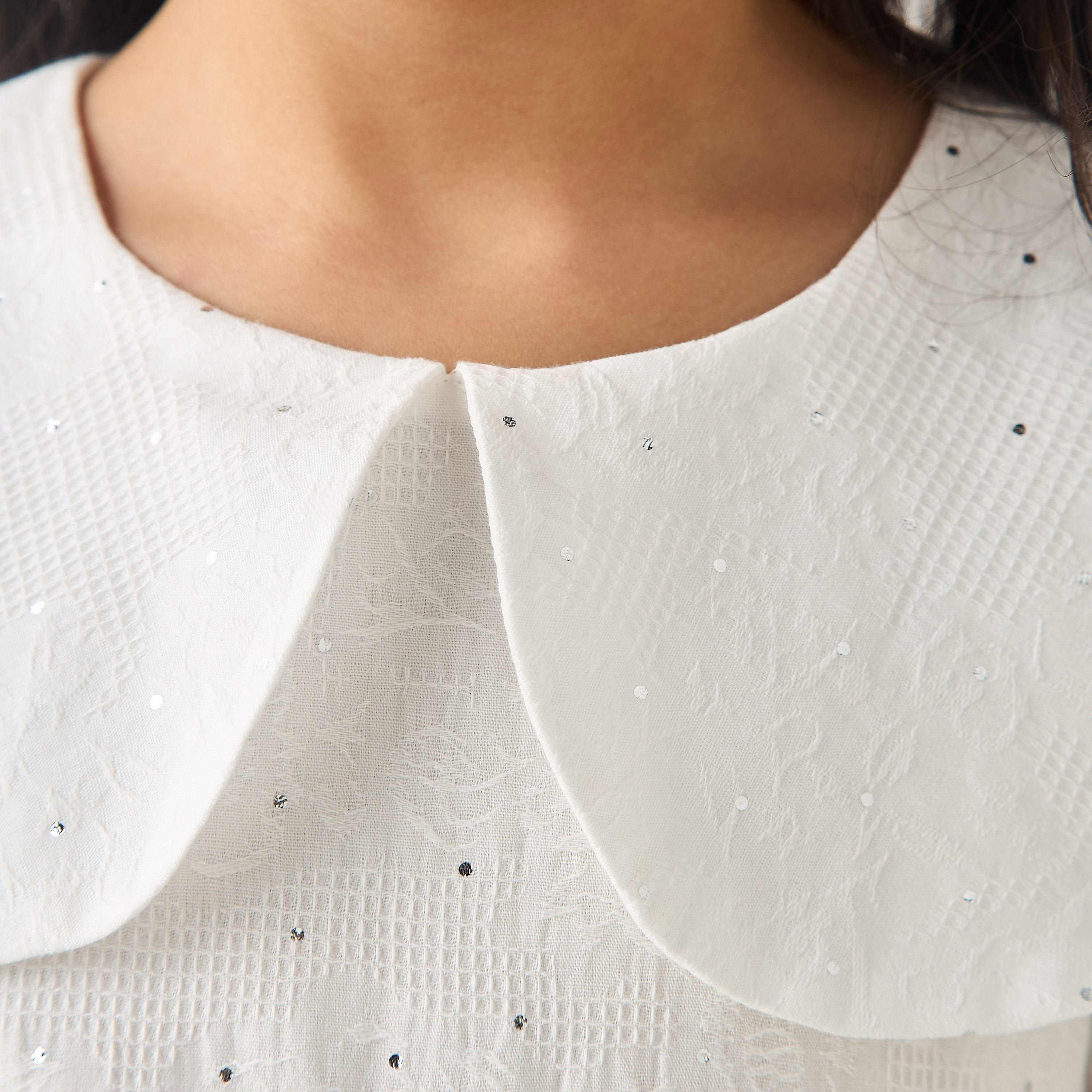 Juniors Peter Pan Collar Long Sleeves Balloon Dress with Embellished Detail-girls-clothing-dressesandjumpsuits-image-5