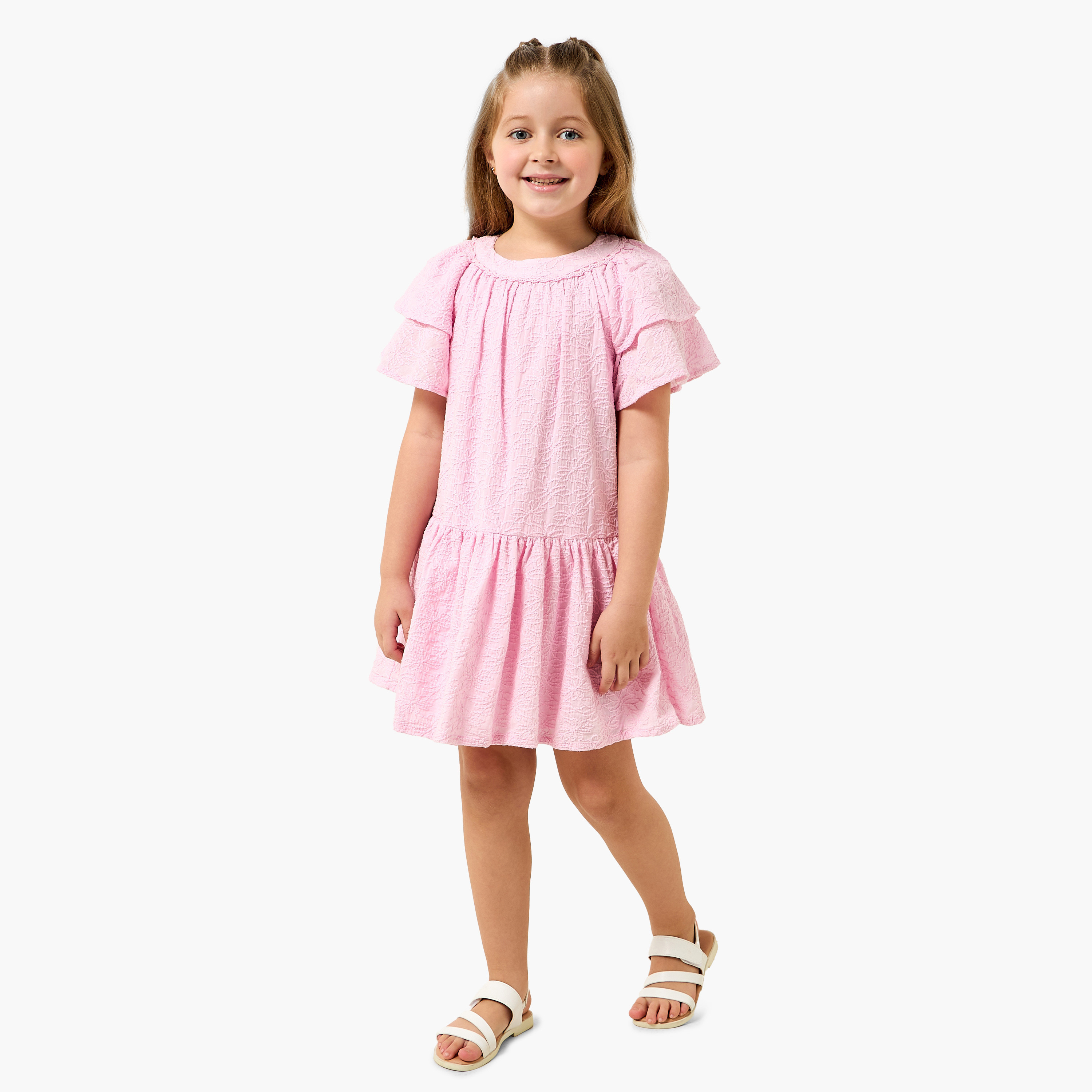Juniors Round Neck Short Sleeves A-line Dress with Floral Embroidery-girls-clothing-dressesandjumpsuits-image-2