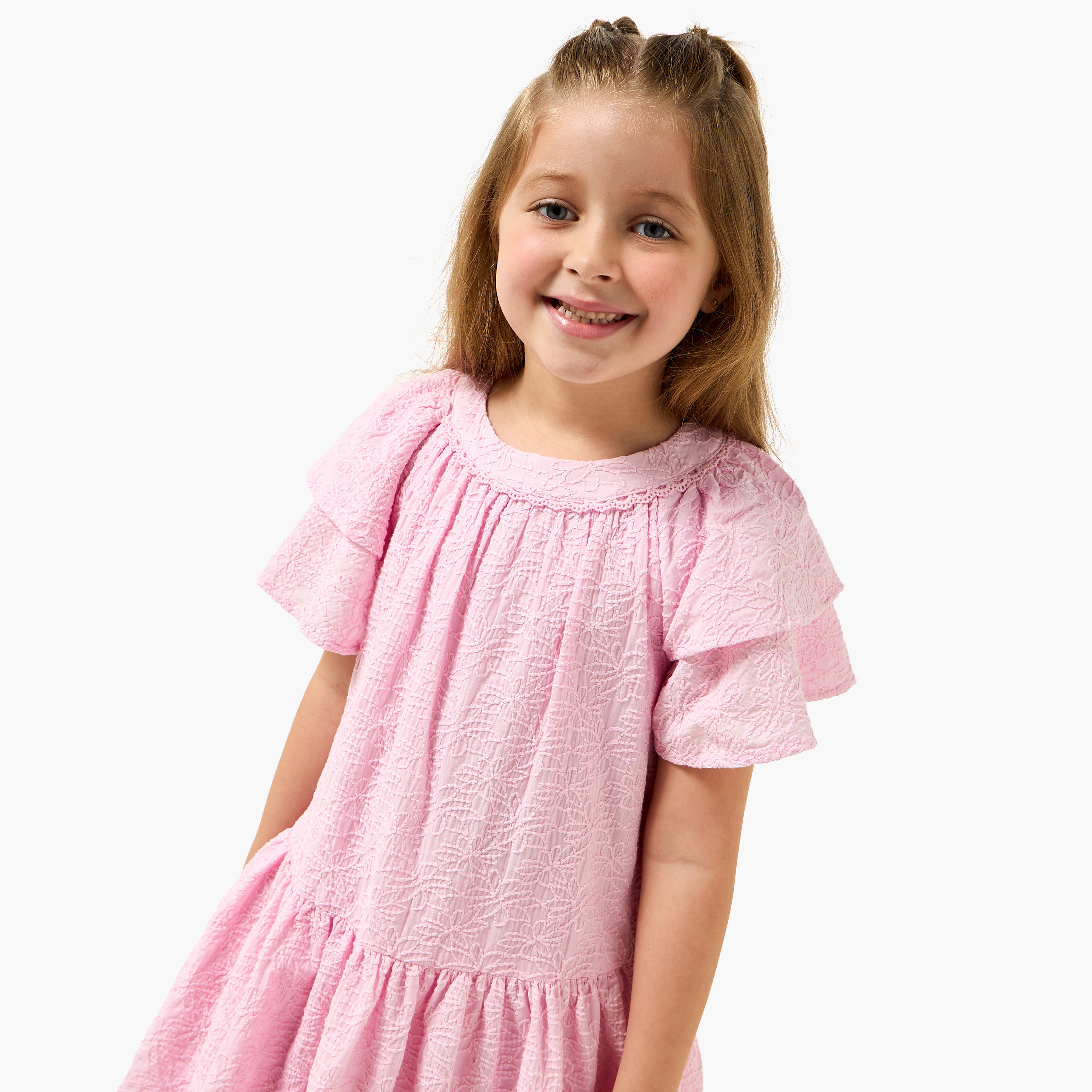 Juniors Round Neck Short Sleeves A-line Dress with Floral Embroidery-girls-clothing-dressesandjumpsuits-image-3
