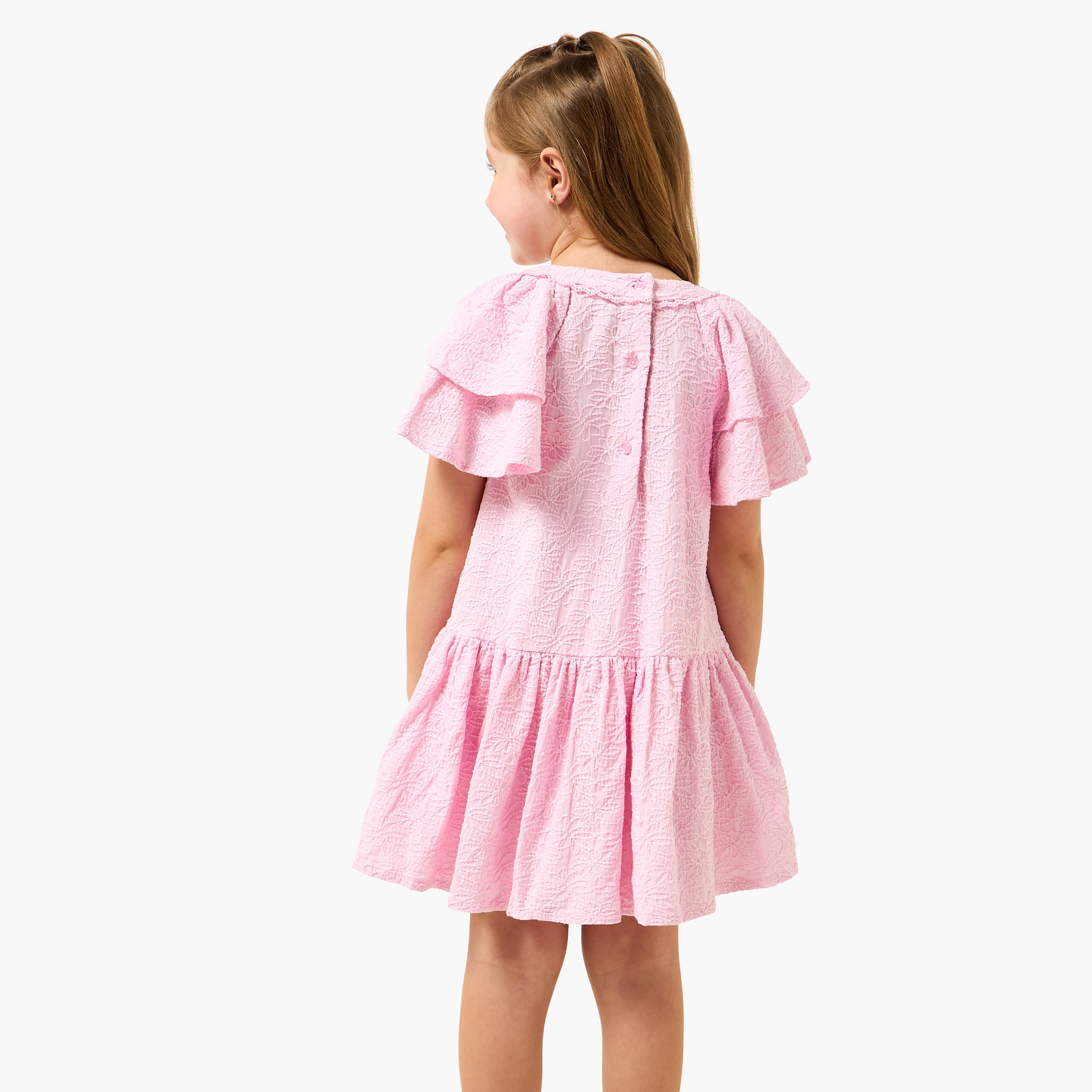 Juniors Round Neck Short Sleeves A-line Dress with Floral Embroidery-girls-clothing-dressesandjumpsuits-image-5