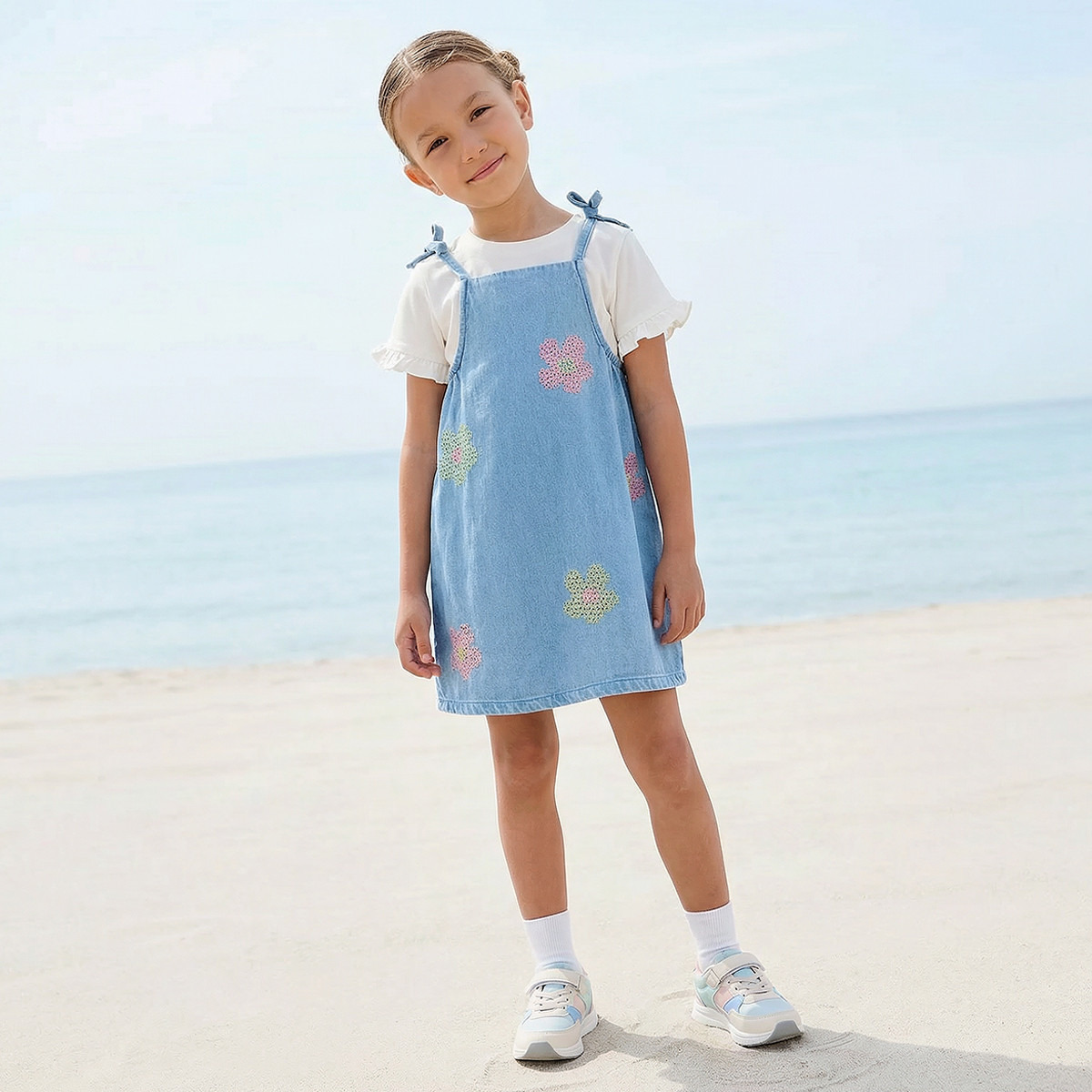 Juniors Round Neck Short Sleeves Pinafore with T-shirt-girls-clothing-dressesandjumpsuits-image-1