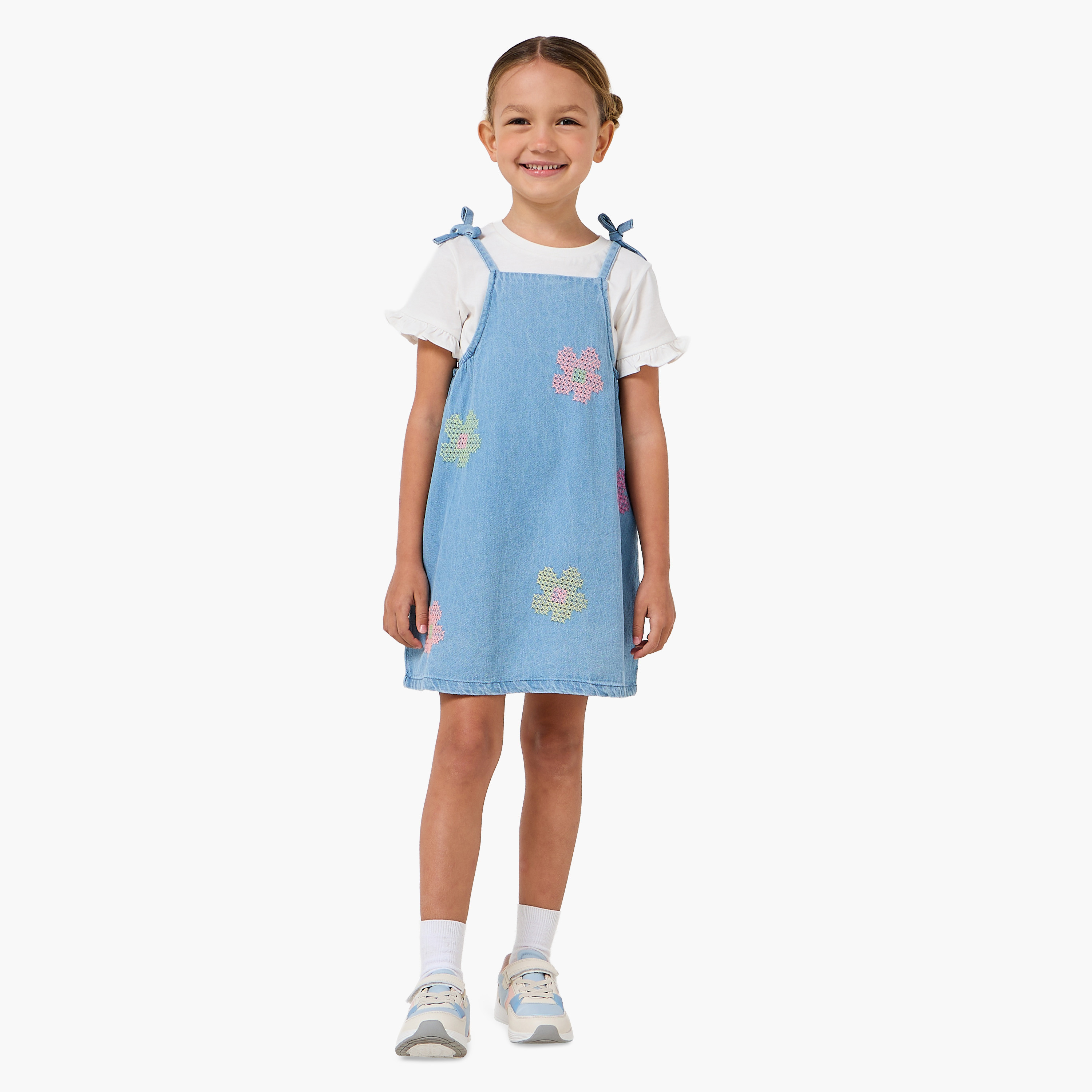 Juniors Round Neck Short Sleeves Pinafore with T-shirt-girls-clothing-dressesandjumpsuits-image-2