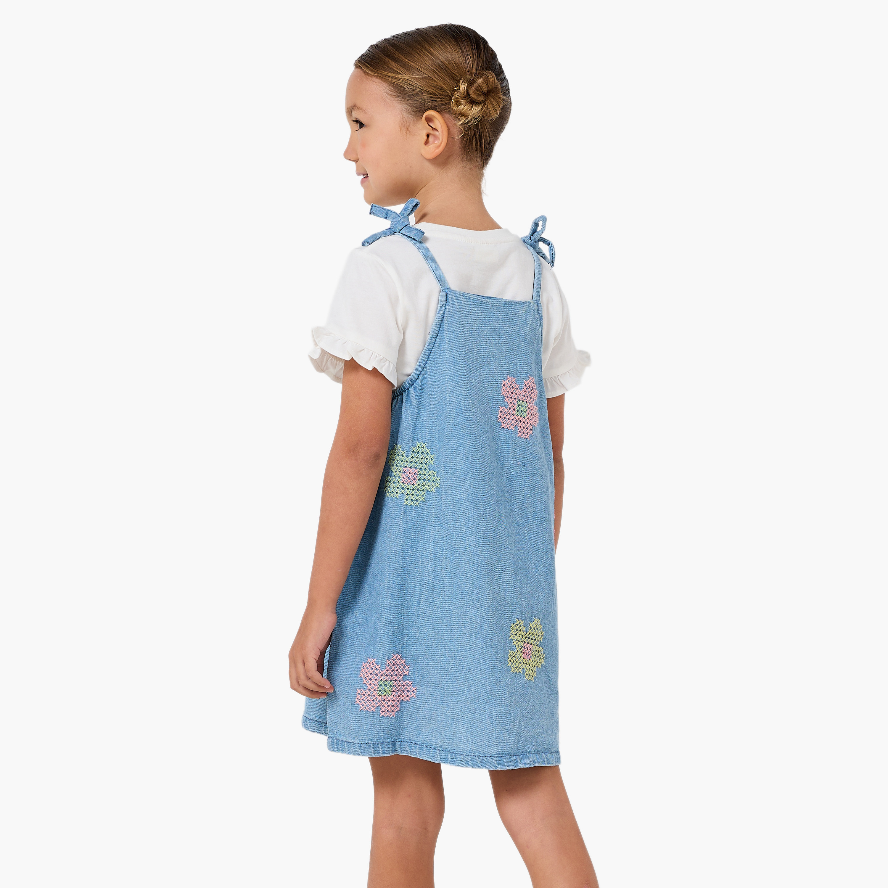 Juniors Round Neck Short Sleeves Pinafore with T-shirt-girls-clothing-dressesandjumpsuits-image-3
