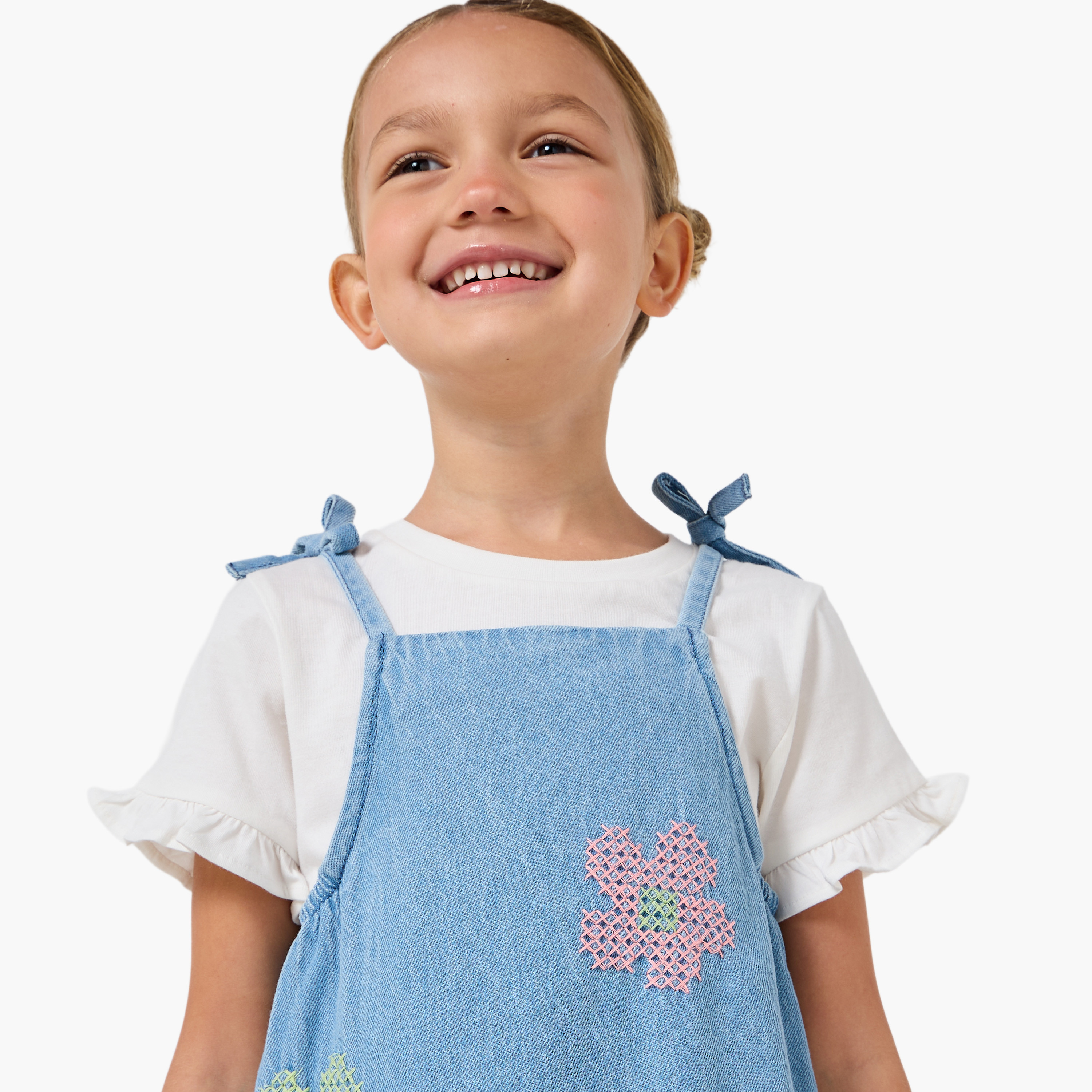 Juniors Round Neck Short Sleeves Pinafore with T-shirt-girls-clothing-dressesandjumpsuits-image-4