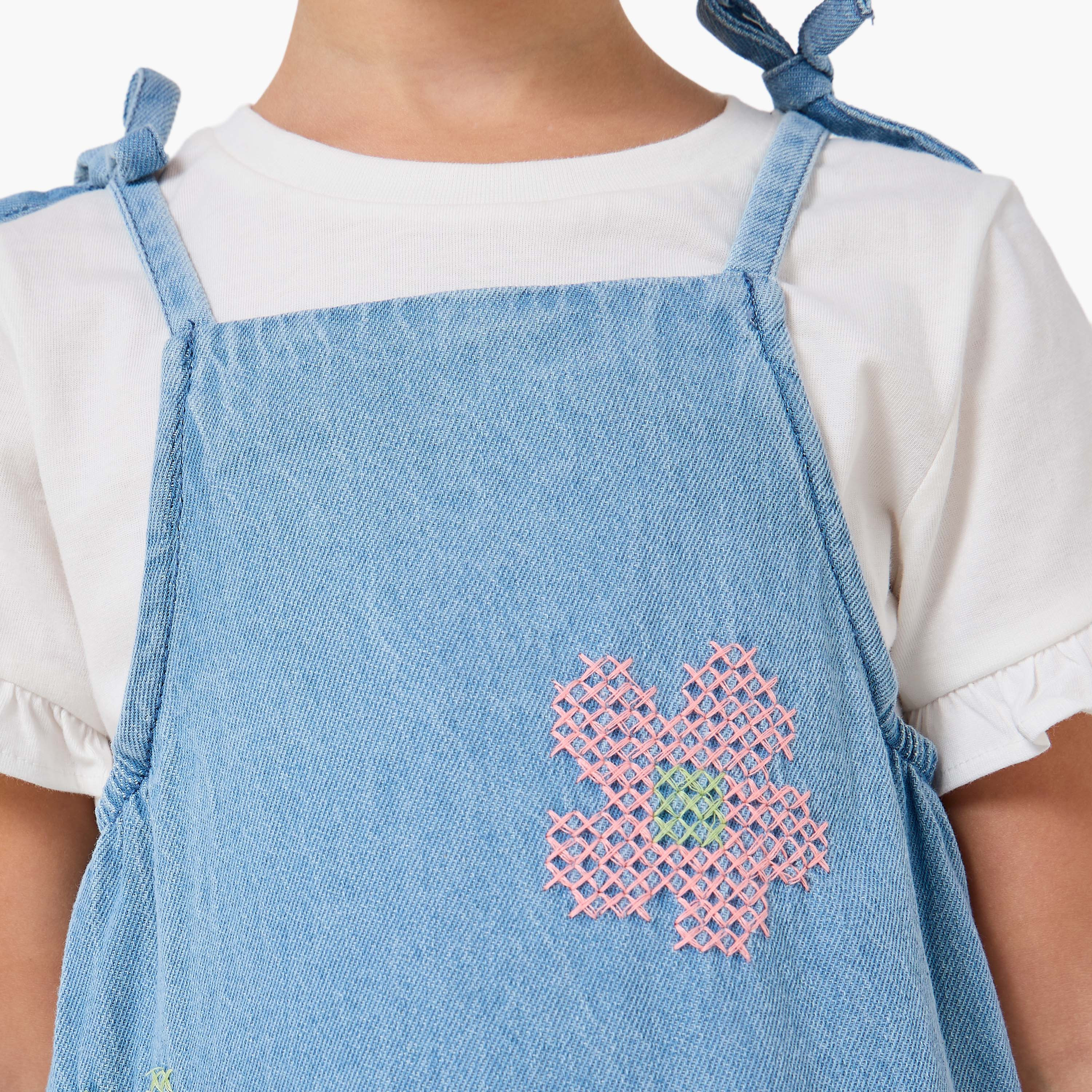 Juniors Round Neck Short Sleeves Pinafore with T-shirt-girls-clothing-dressesandjumpsuits-image-5
